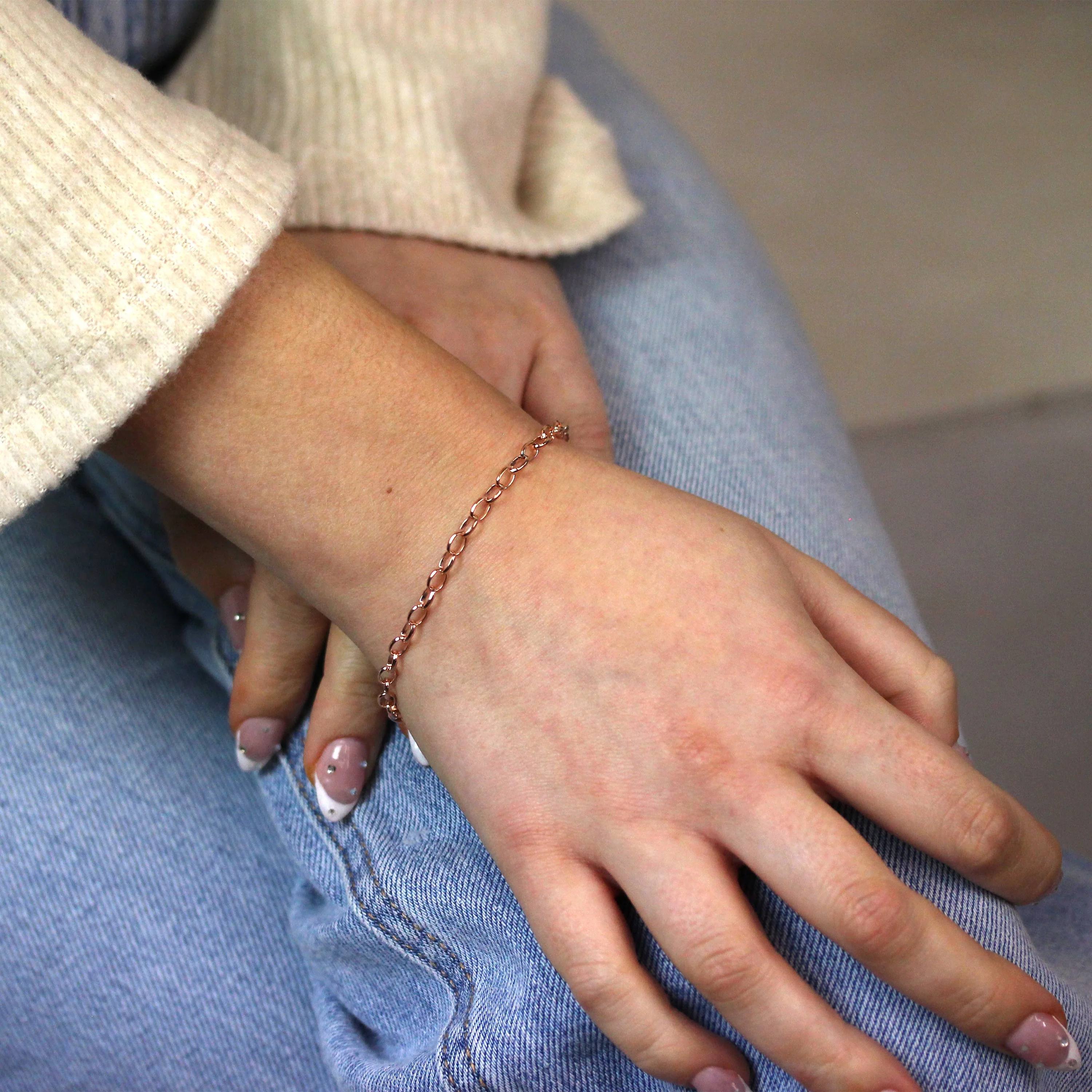 7 Inch Rose Gold Plated Sterling Silver Belcher Chain Bracelet - Image 2
