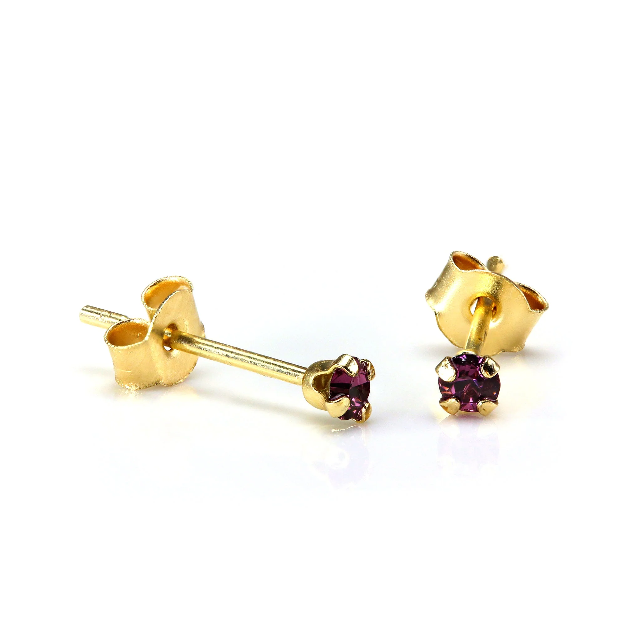 9ct Gold 2mm Round Crystal Stud Earrings - 7 Colours - Image 7