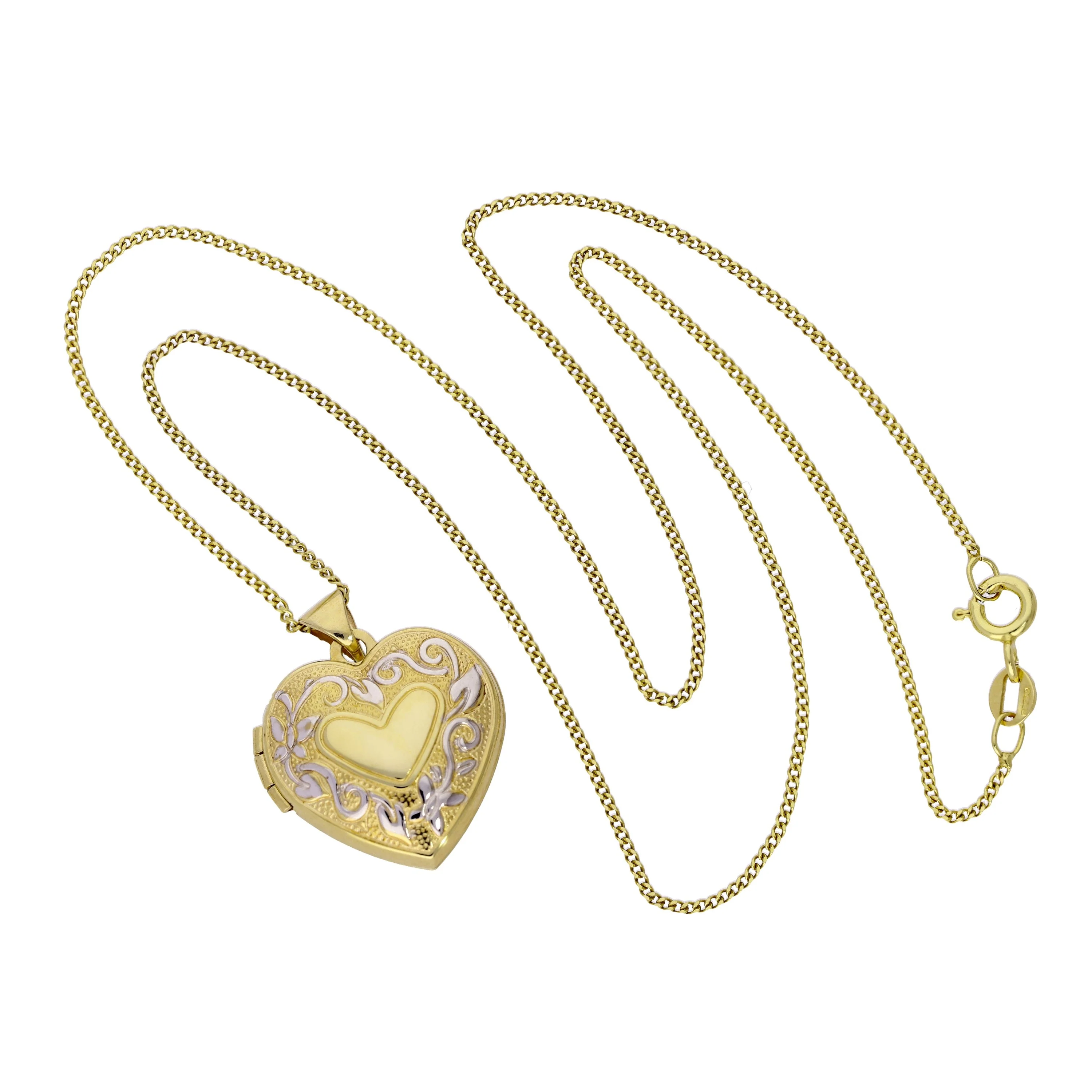 9ct Gold 4 Photo Heart Family Locket w White Gold Design on Chain 16 - 20 Inches - Image 3