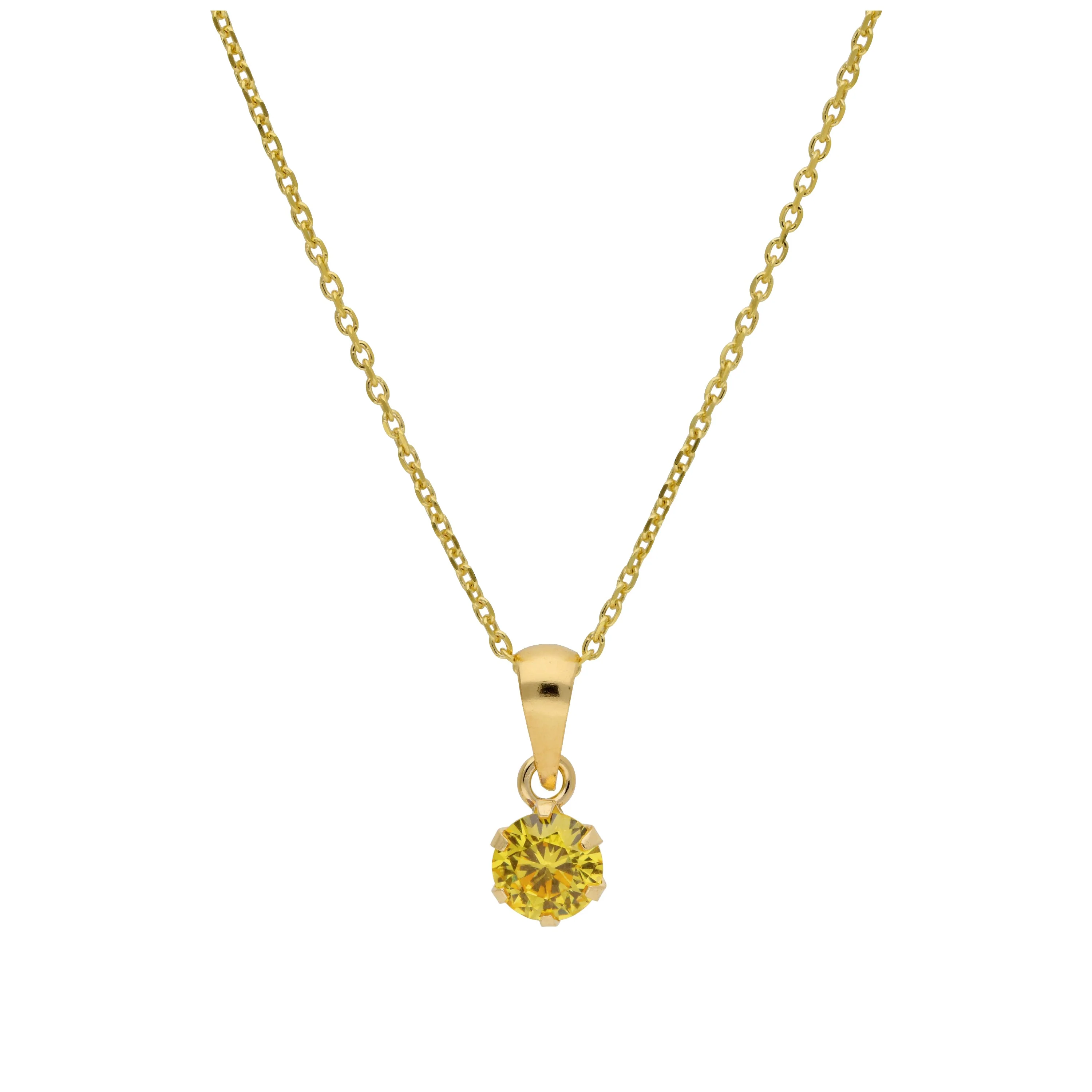 9ct Gold 5mm Round Claw Citrine CZ Necklace 16 - 20 Inches