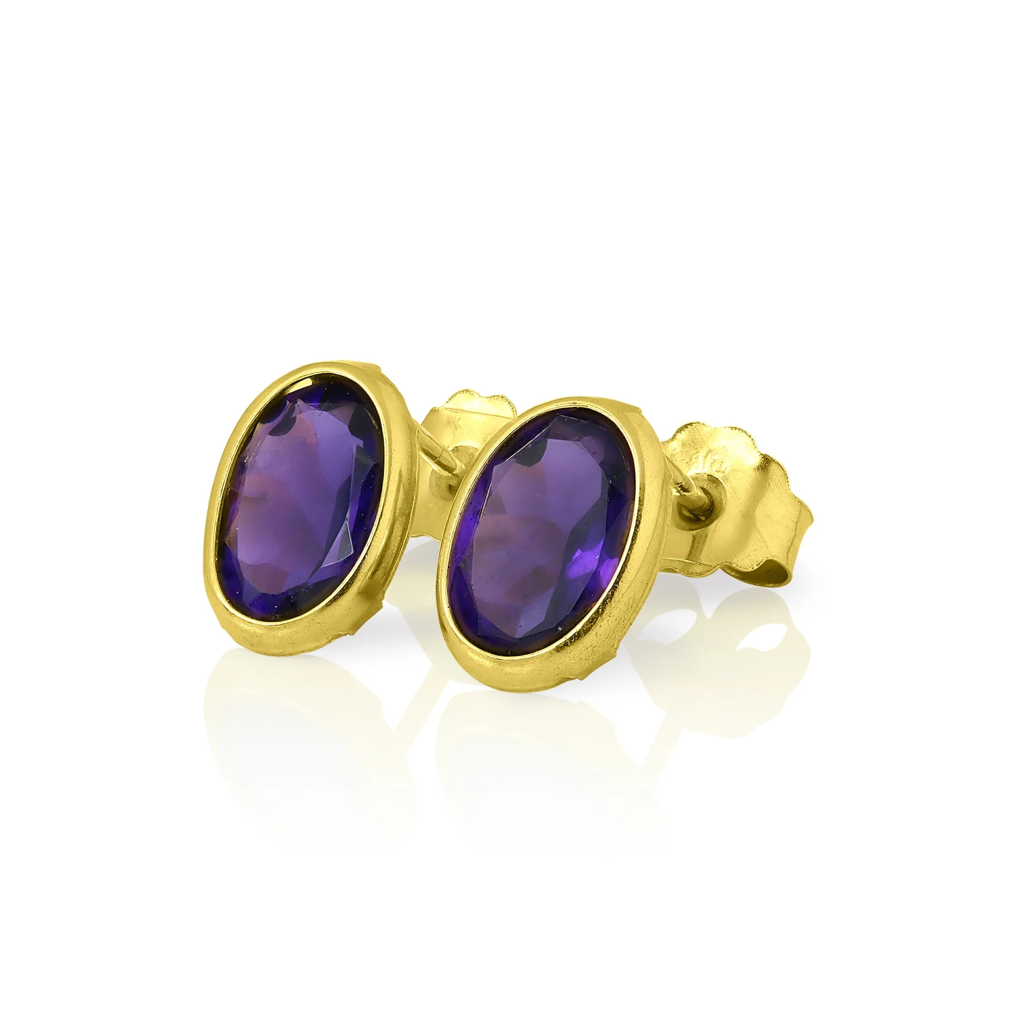 9ct Gold & 6mm Oval Gemstone Stud Earrings - Image 2