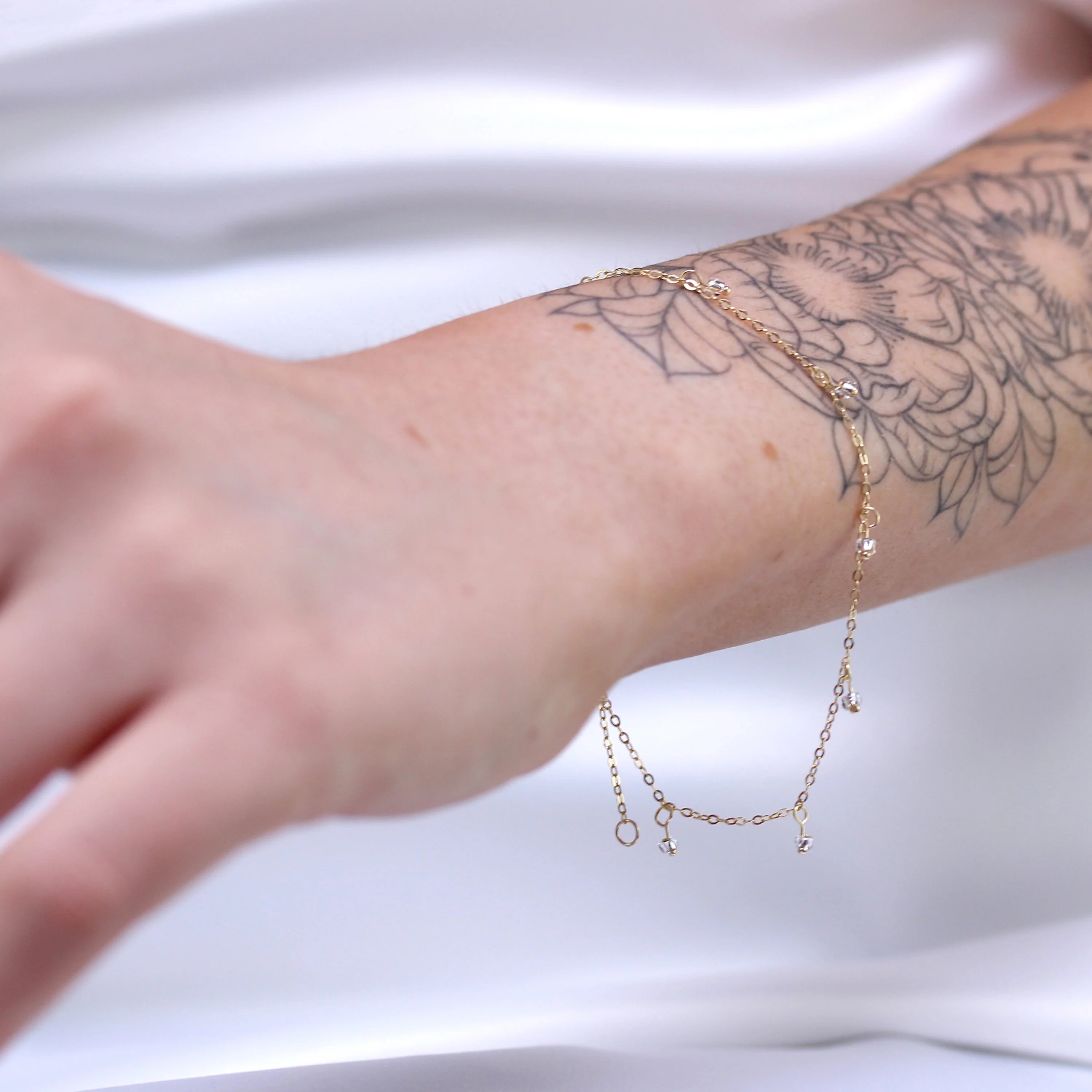 9ct Gold 7.5 Inch Extender Bracelet with Clear CZ Beads - Image 2