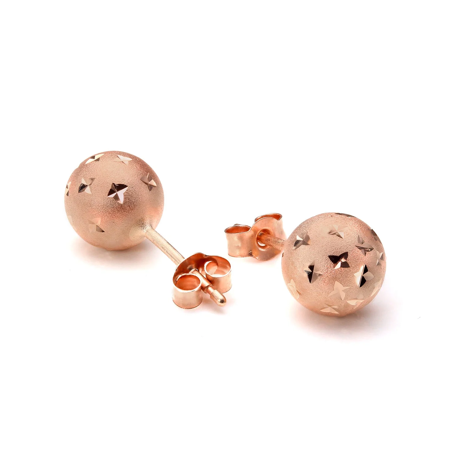 9ct Gold 7mm Diamond Cut Ball Stud Earrings - Yellow White Rose - Image 2