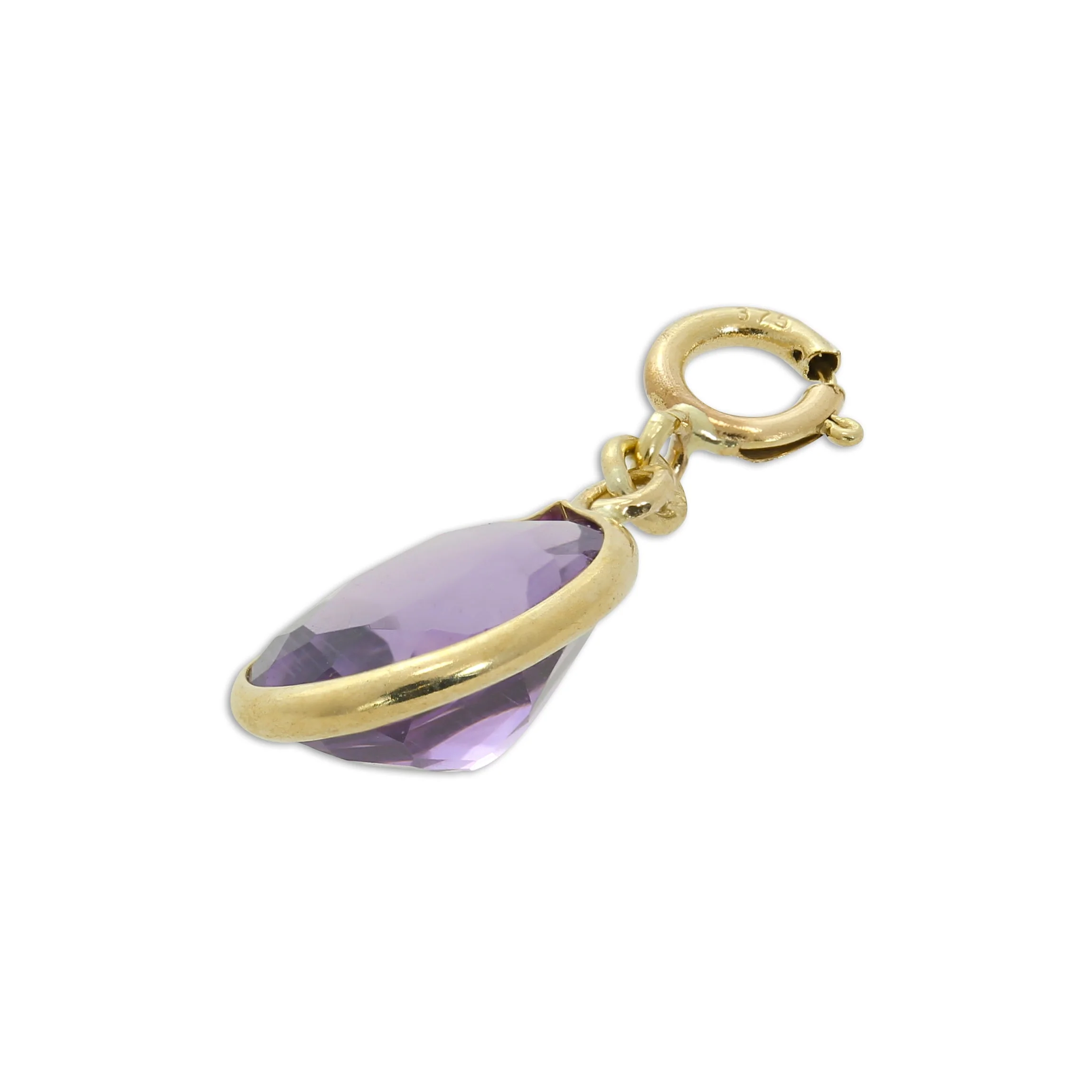 9ct Gold & Amethyst CZ Crystal Oval Clip on Charm - Image 2