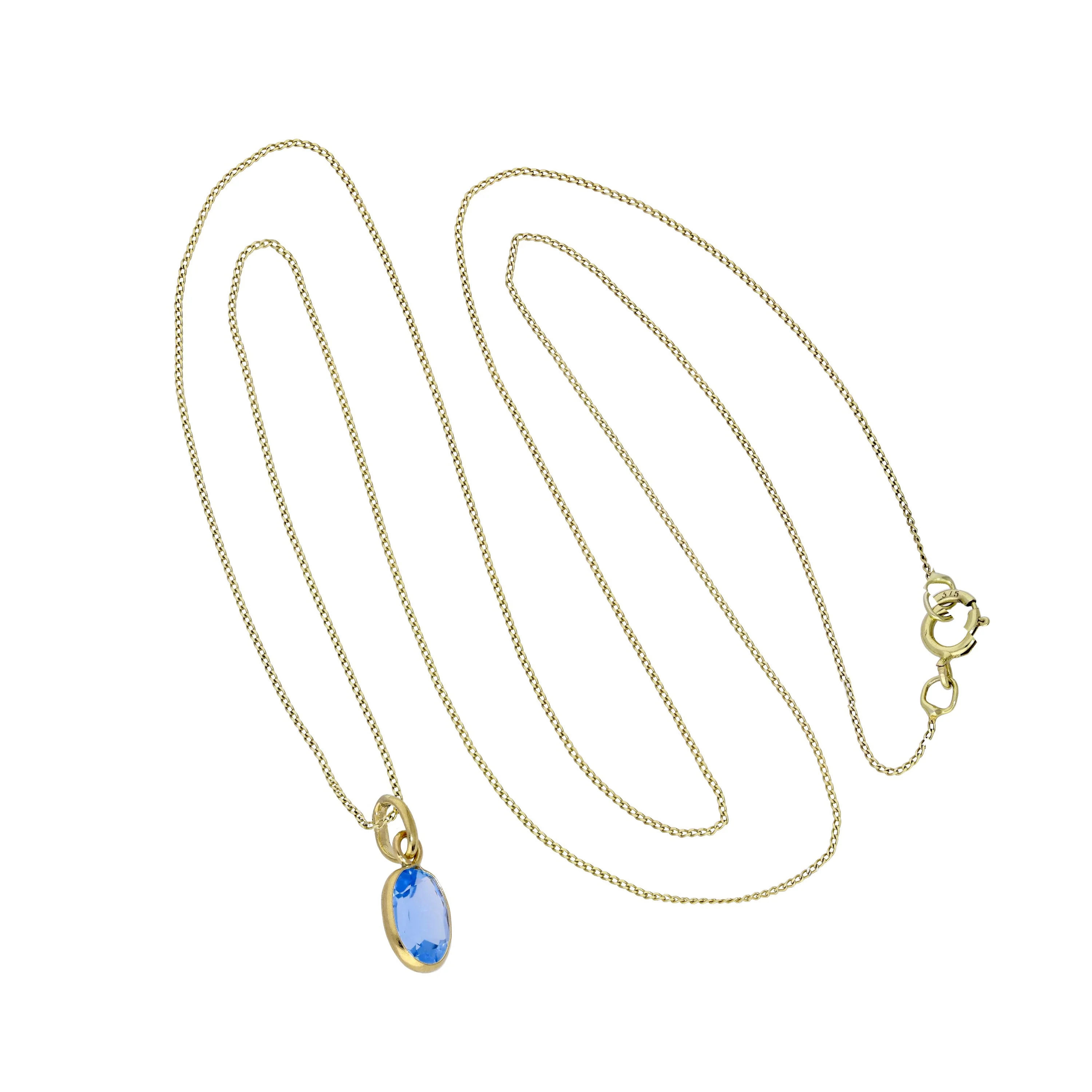 9ct Gold & Aquamarine CZ Crystal Oval Pendant Necklace 16-20 Inches - Image 2