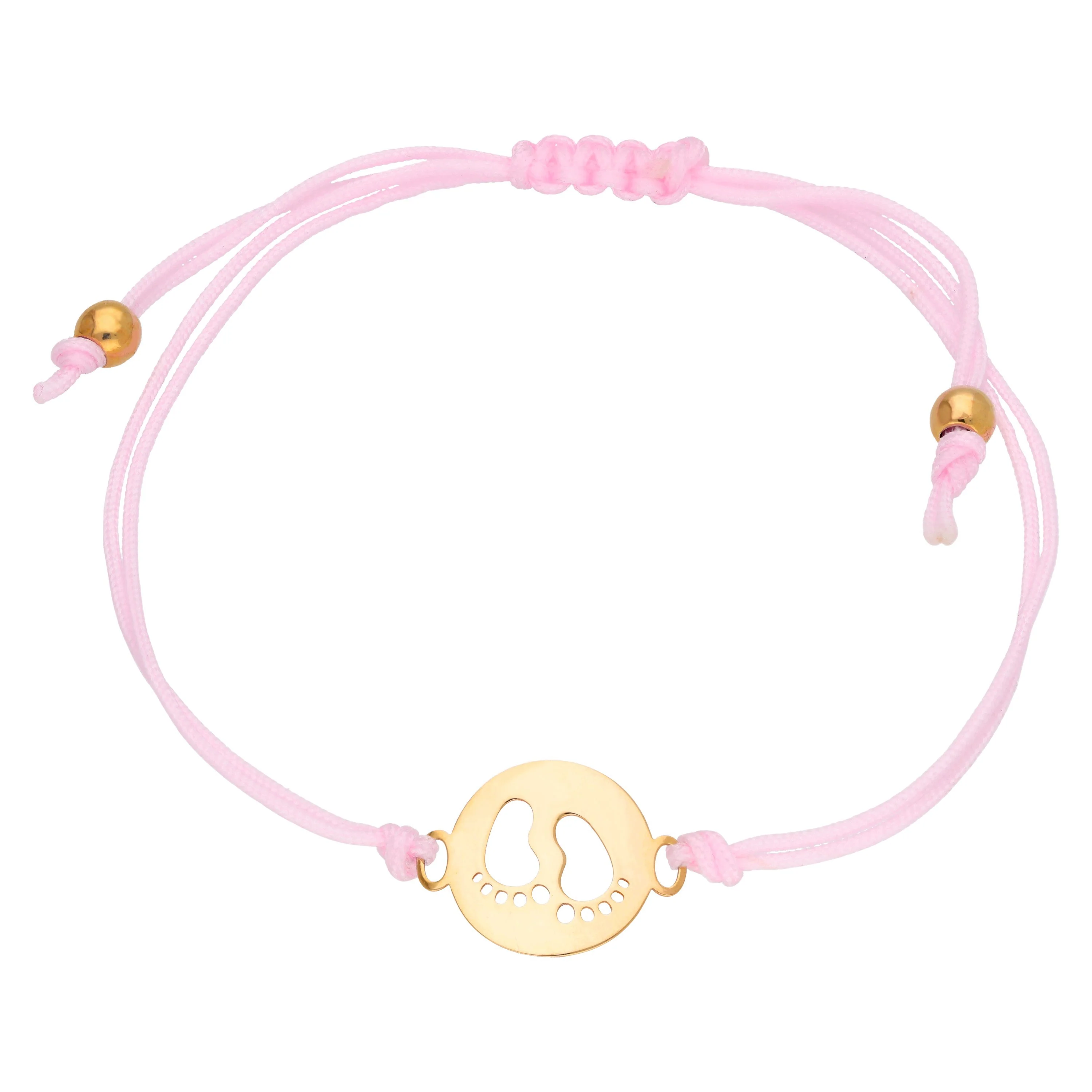 9ct Gold Baby Feet Outline Coloured Cord Adjustable Bracelet - Image 4