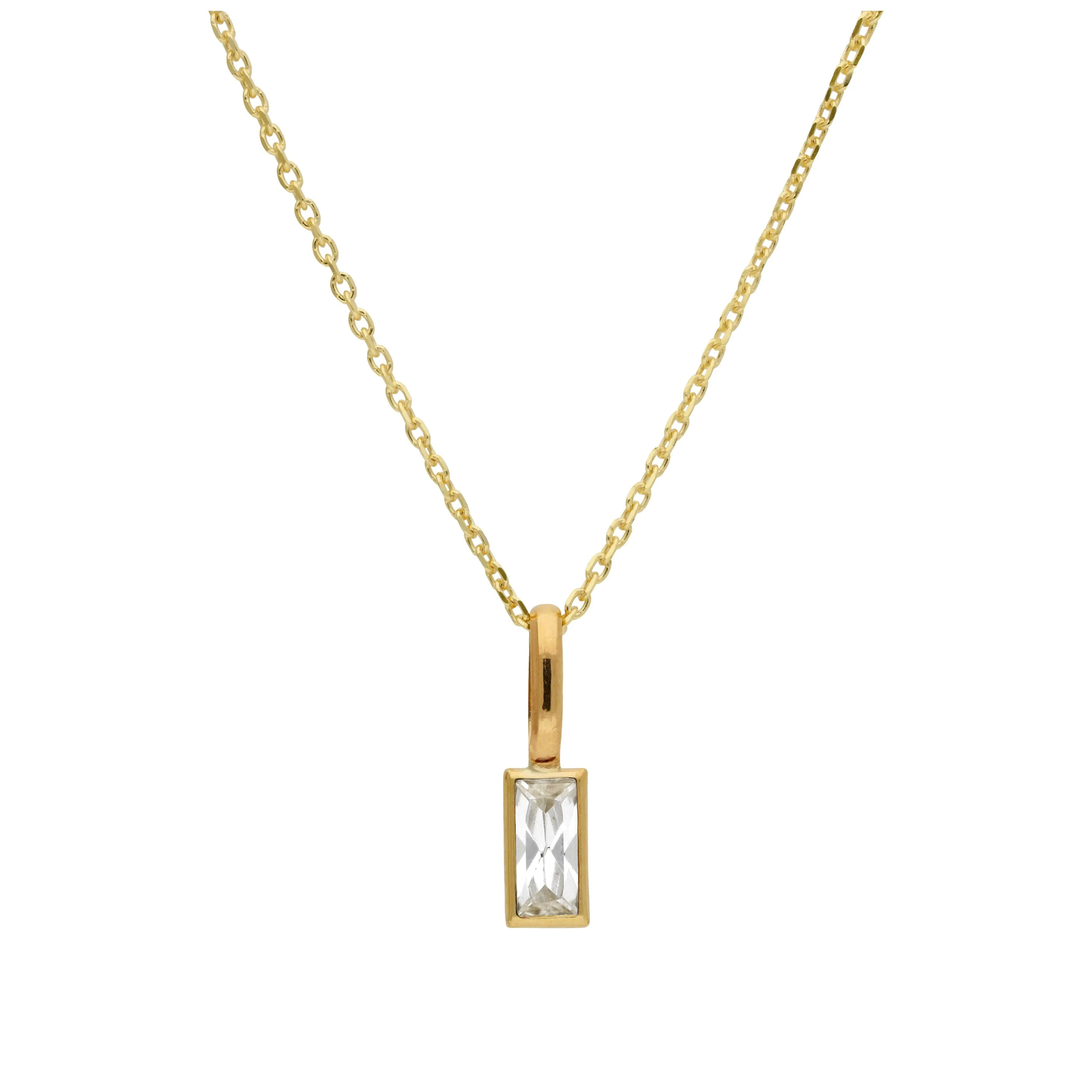 9ct Gold Baguette Clear CZ Necklace 16 - 20 Inches