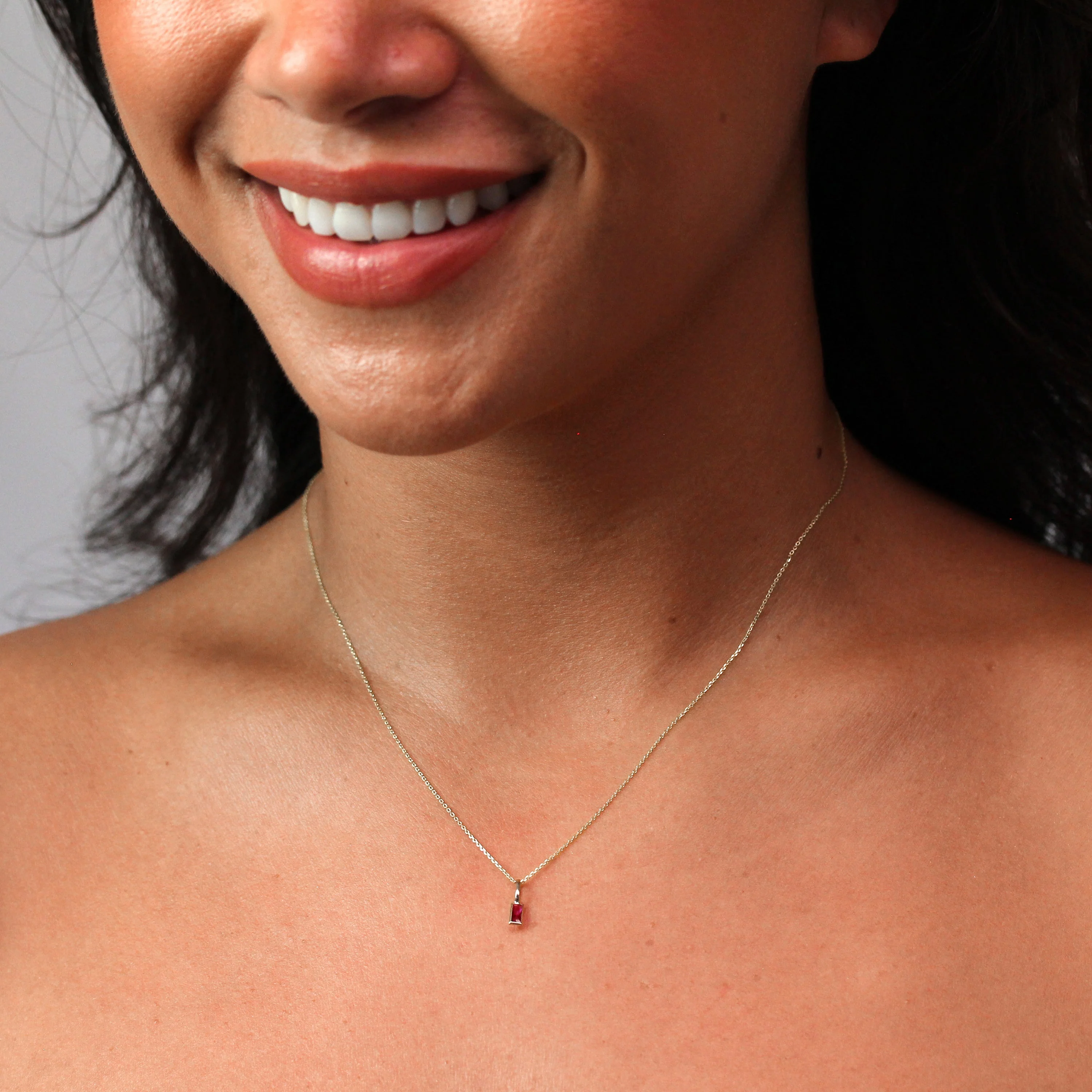 9ct Gold Baguette Ruby CZ Necklace 16 - 20 Inches - Image 2