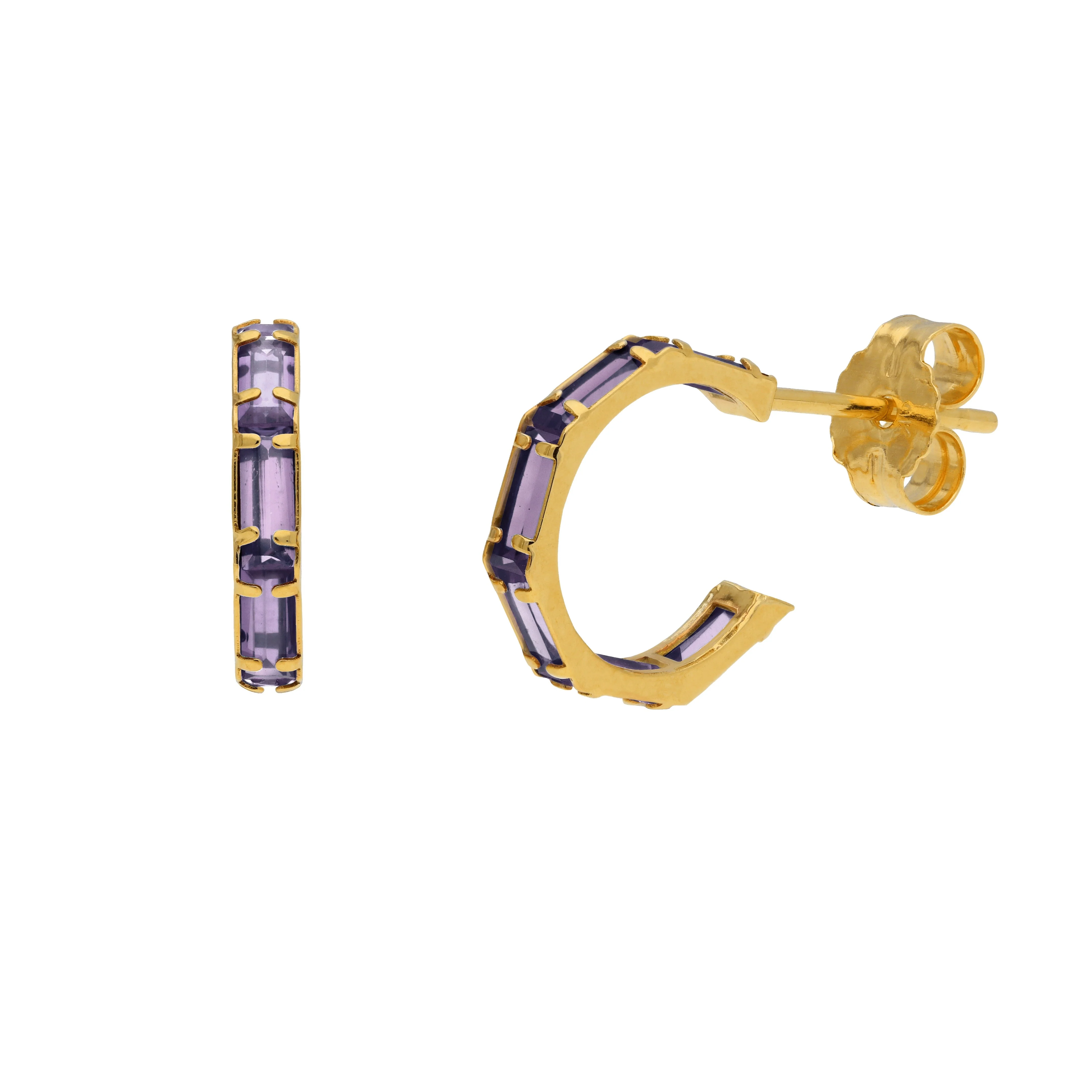 9ct Gold Birthstone CZ Baguette Huggie Hoop Stud Earrings - Image 11