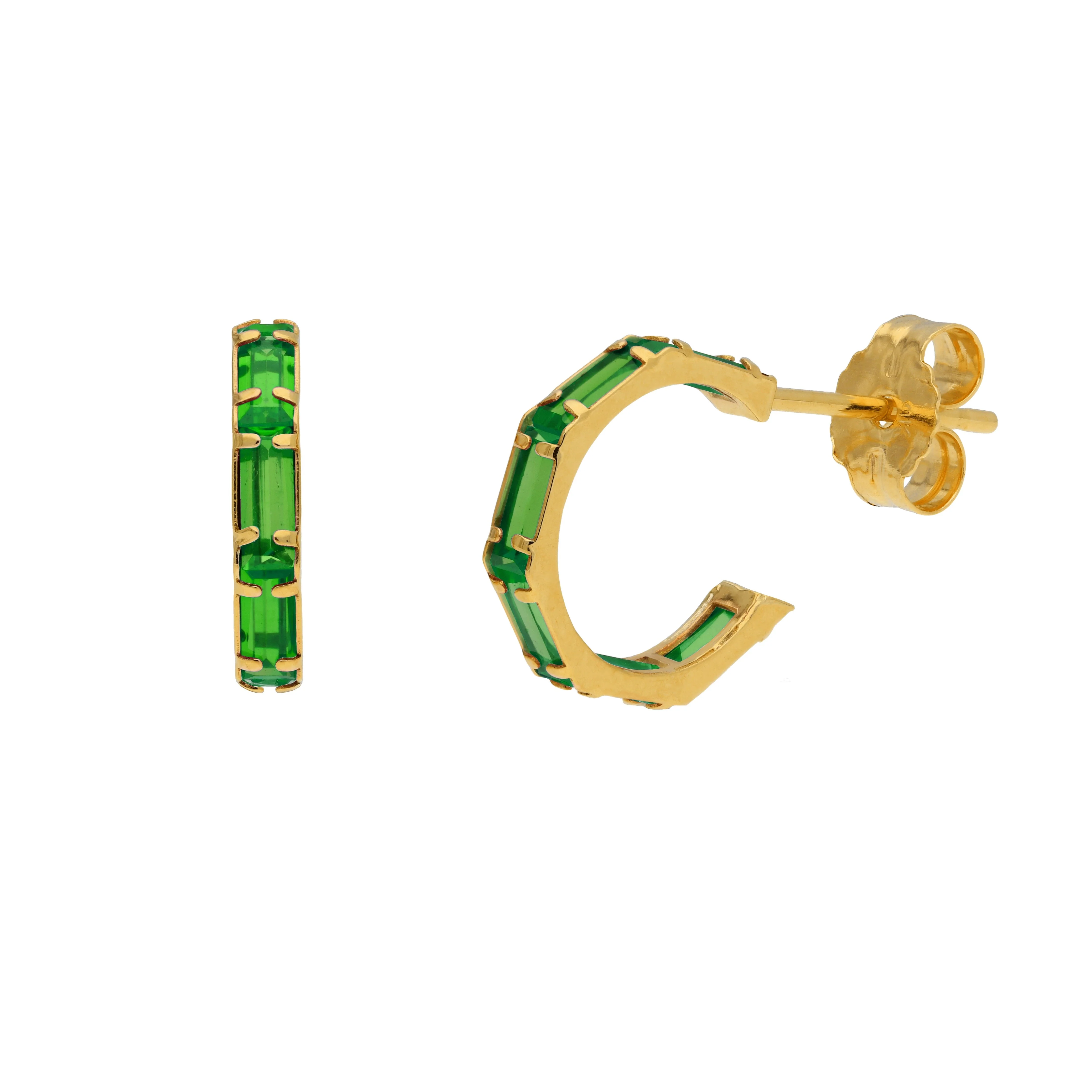 9ct Gold Birthstone CZ Baguette Huggie Hoop Stud Earrings - Image 12