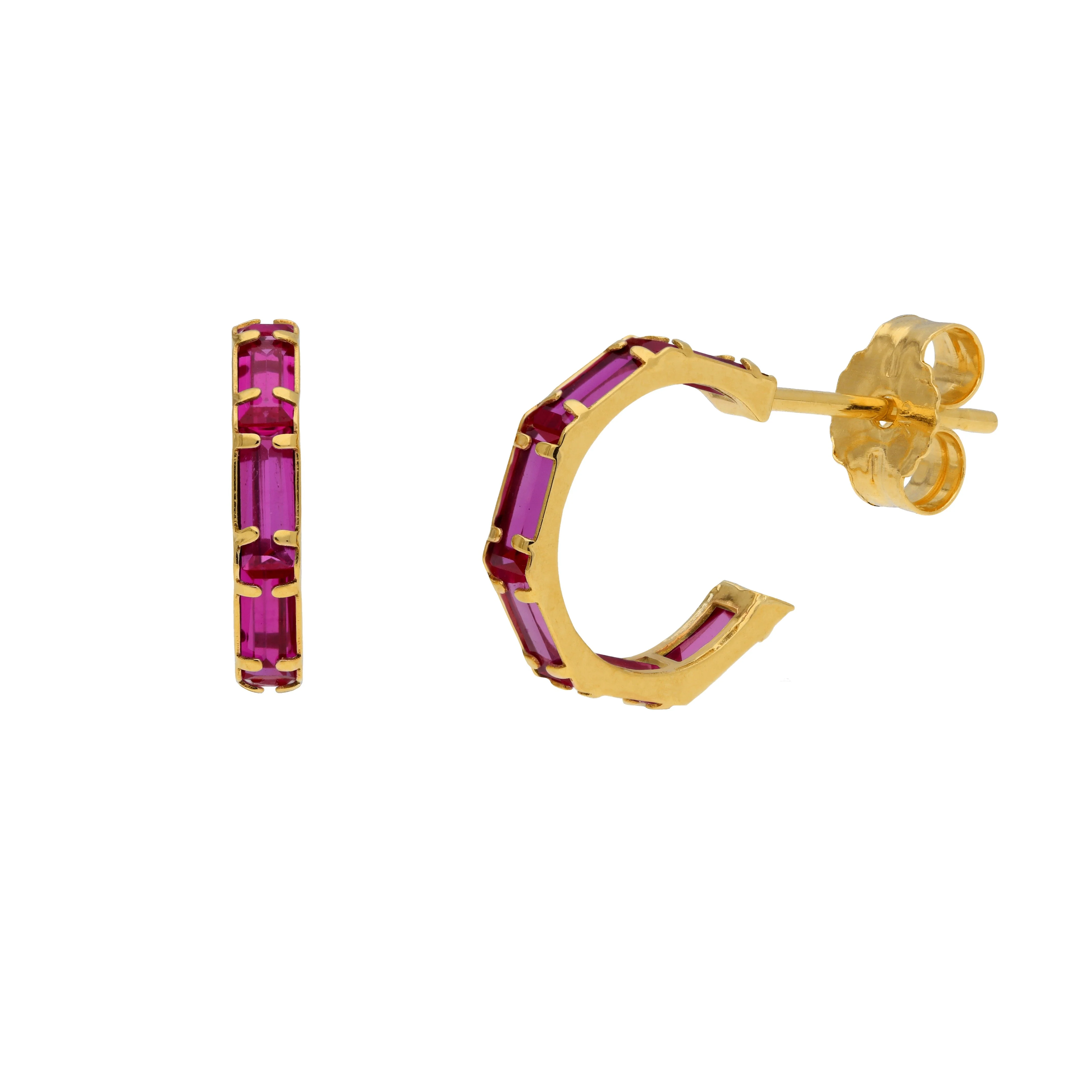 9ct Gold Birthstone CZ Baguette Huggie Hoop Stud Earrings - Image 13