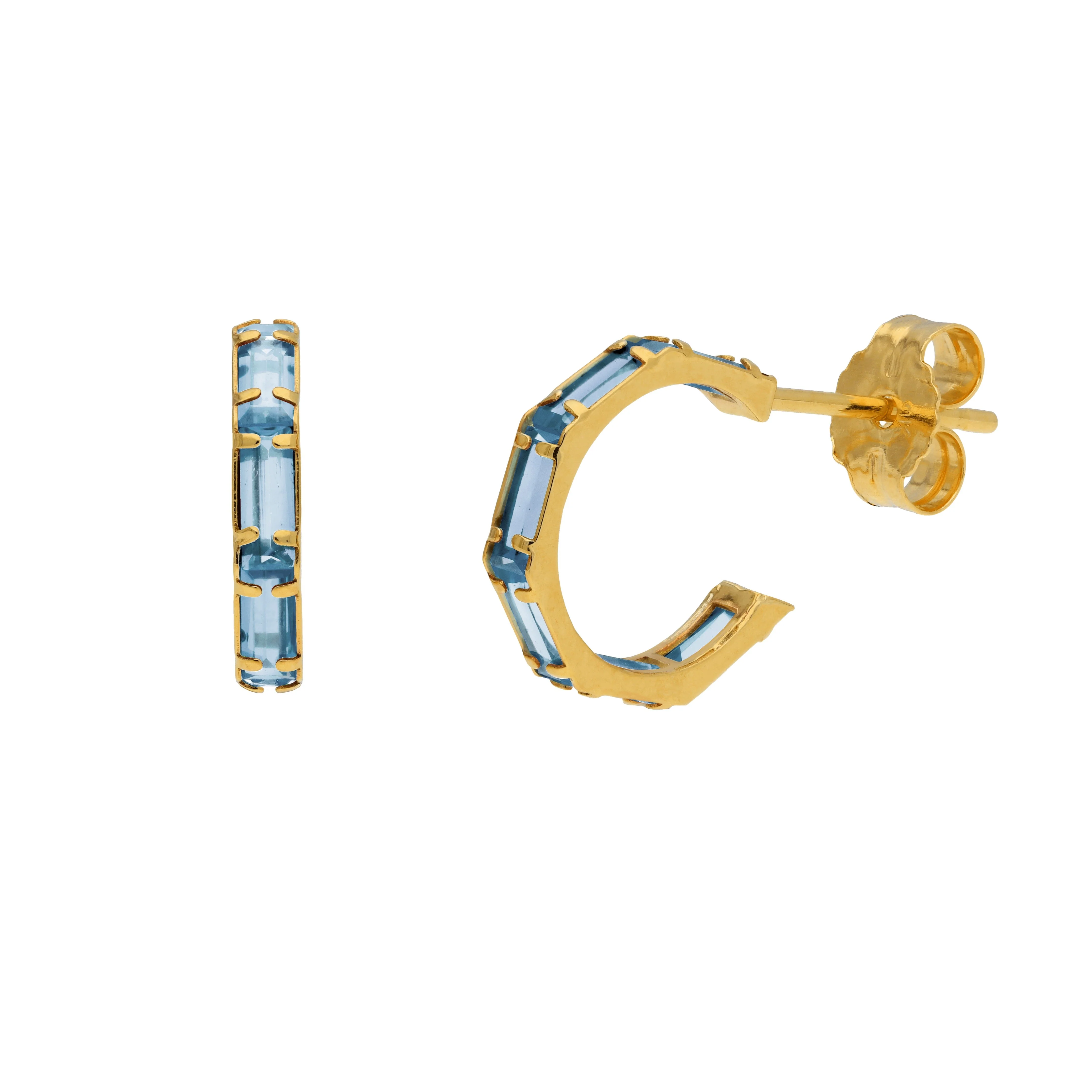 9ct Gold Birthstone CZ Baguette Huggie Hoop Stud Earrings - Image 6