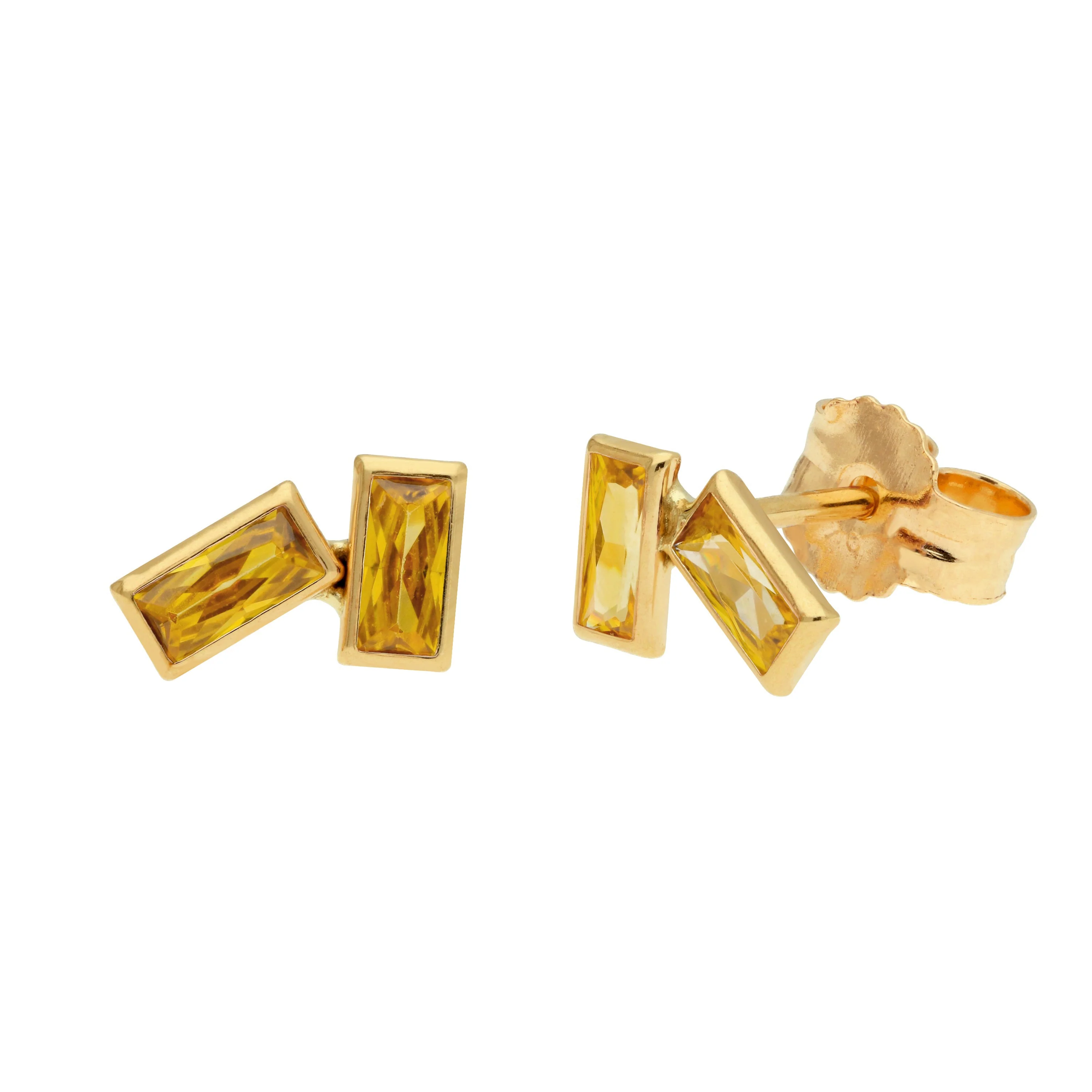 9ct Gold Birthstone CZ Double Baguette Stud Earrings - Image 15