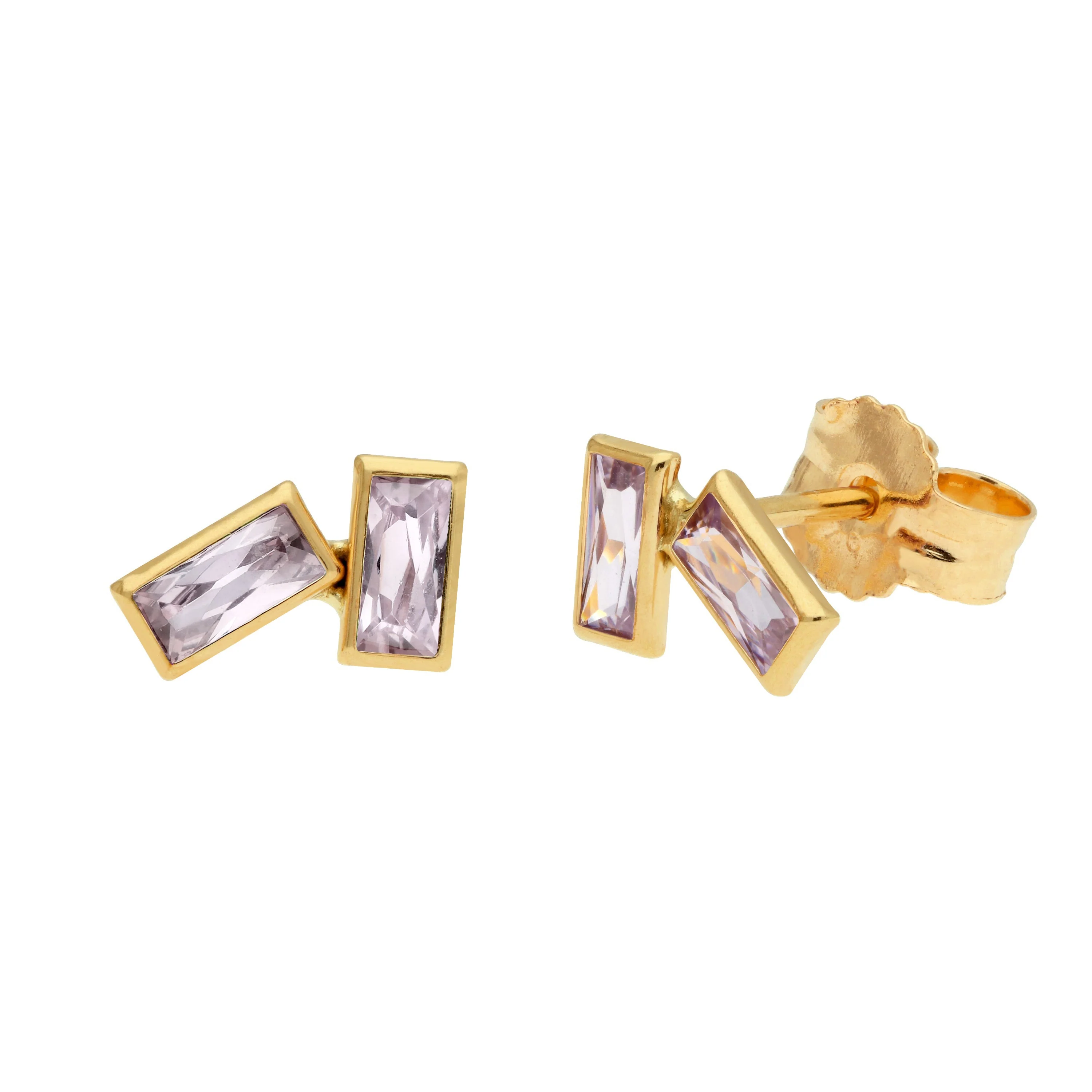 9ct Gold Birthstone CZ Double Baguette Stud Earrings - Image 4