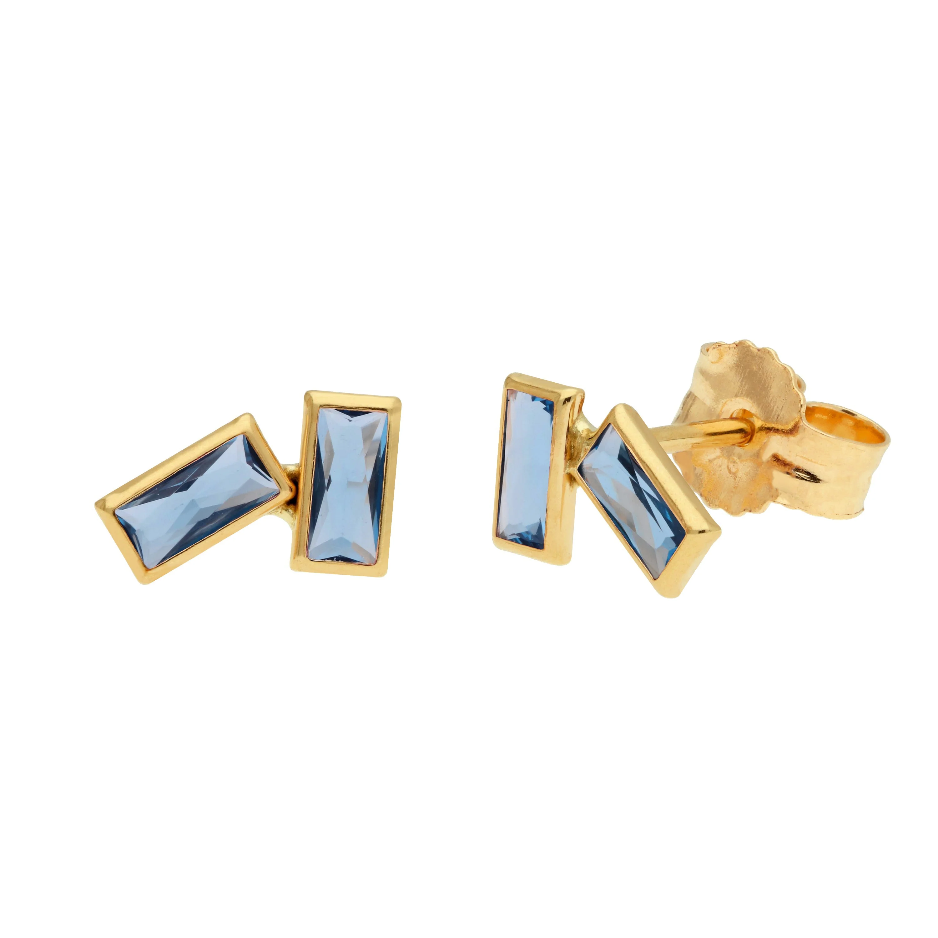 9ct Gold Birthstone CZ Double Baguette Stud Earrings - Image 6