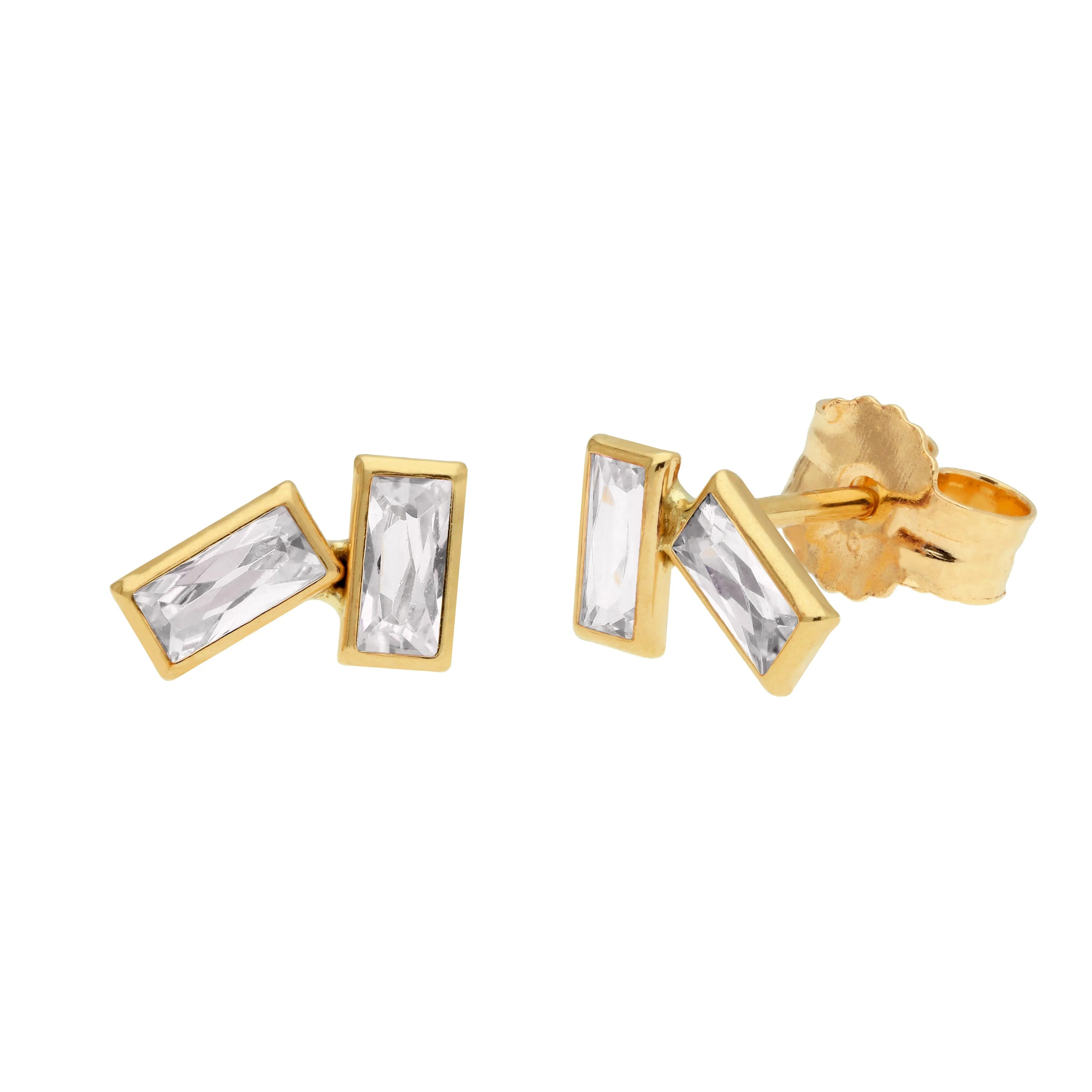 9ct Gold Birthstone CZ Double Baguette Stud Earrings - Image 7