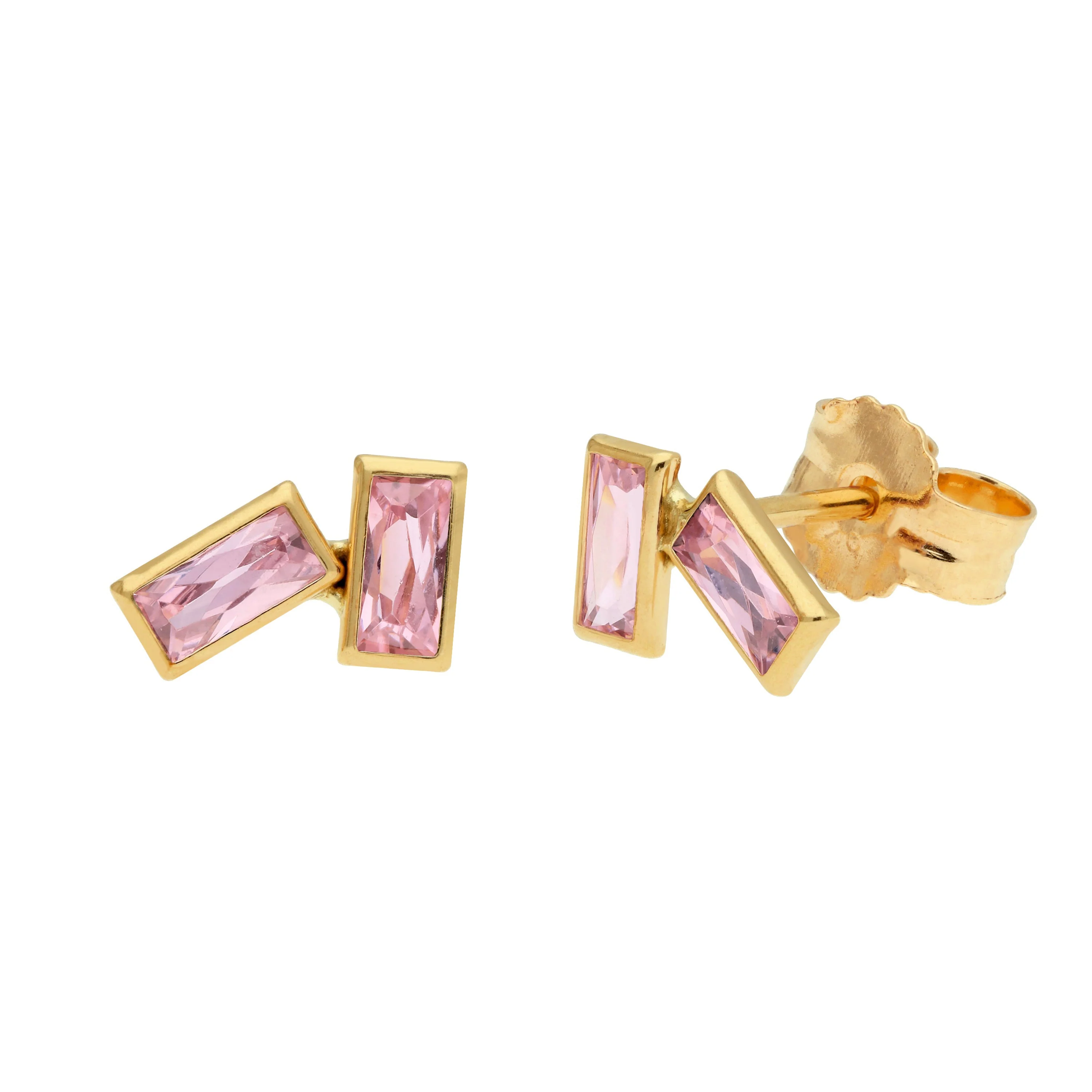 9ct Gold Birthstone CZ Double Baguette Stud Earrings - Image 9