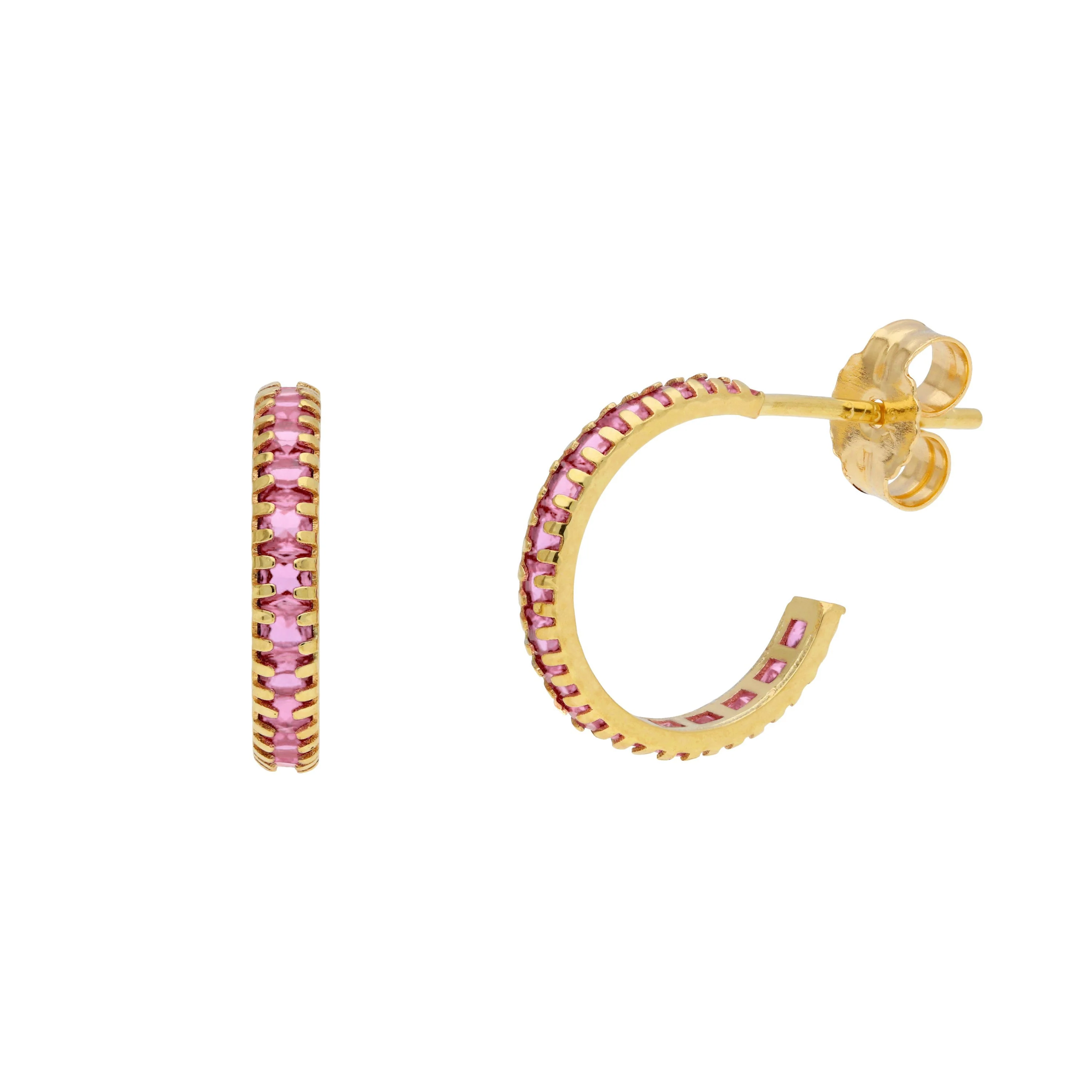 9ct Gold Birthstone CZ Pave Huggie Hoop Stud Earrings - Image 6