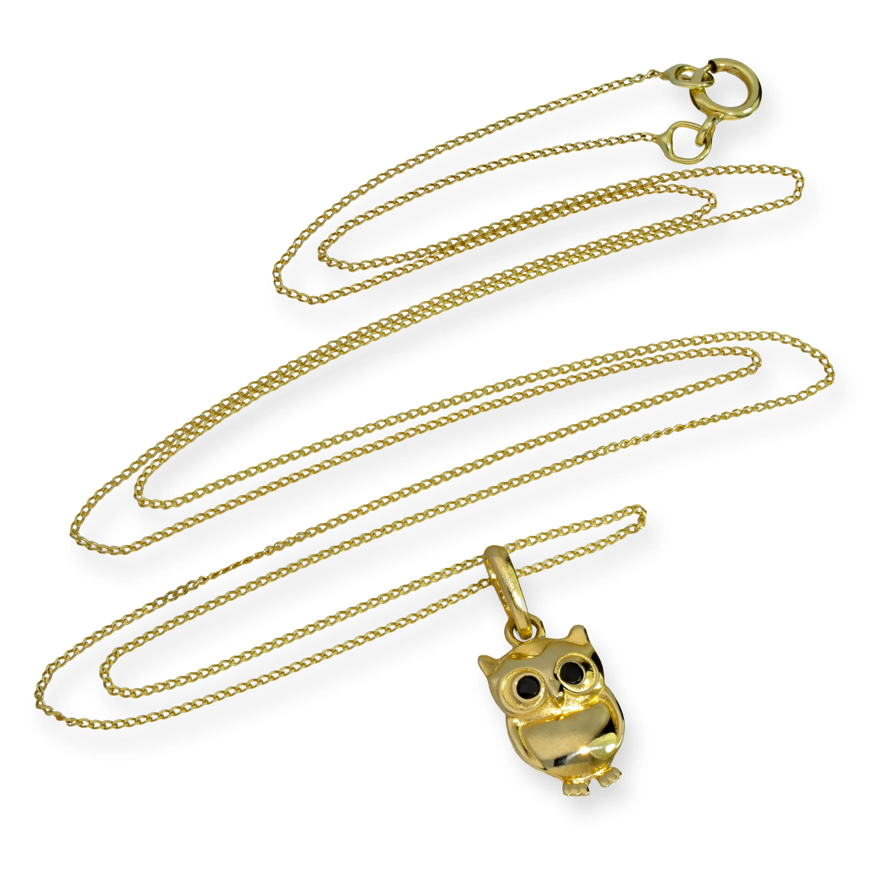 9ct Gold & Black CZ Crystal Owl Pendant Necklace 16 - 20 Inches - Image 2