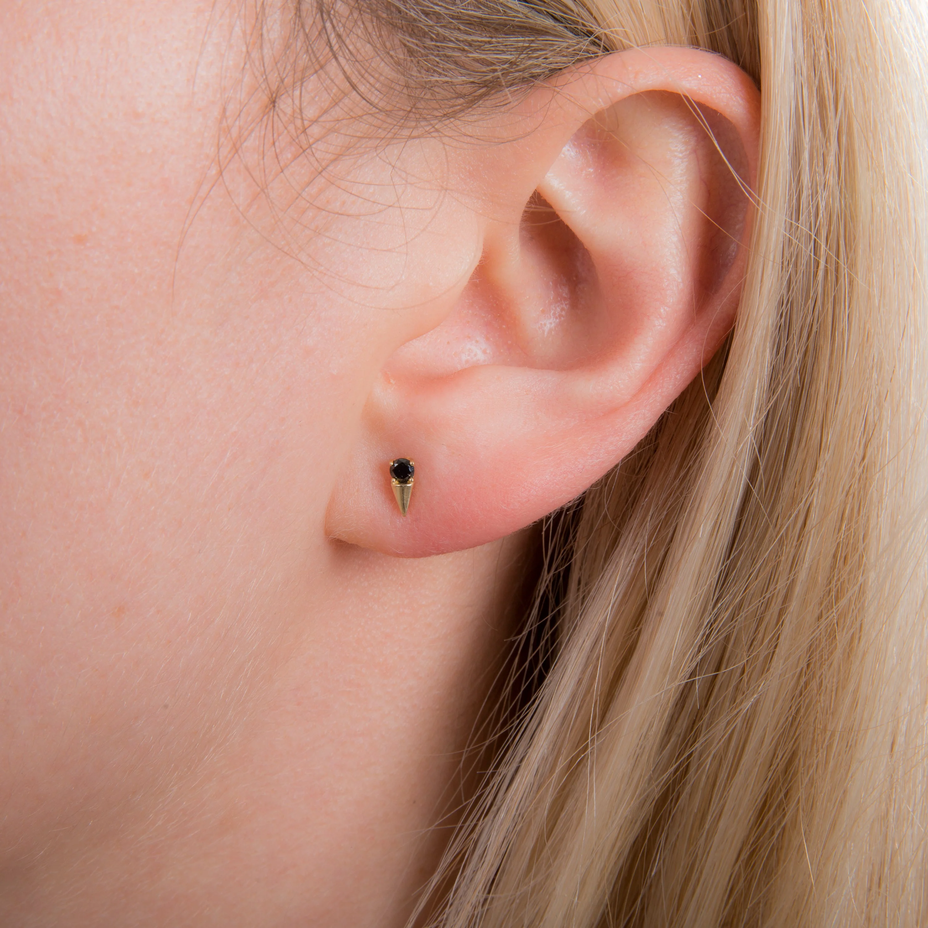 9ct Gold Black CZ Spike Stud Earrings - Image 2