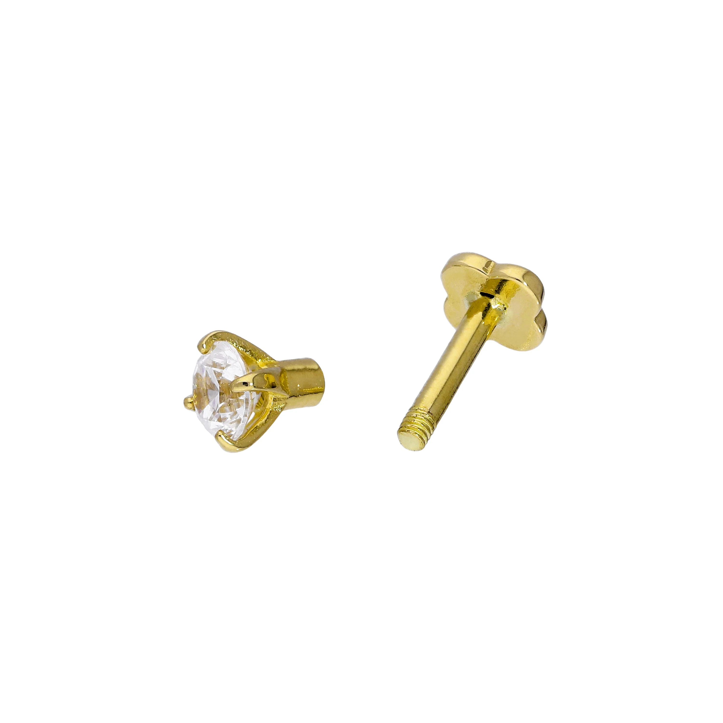 9ct Gold & Clear CZ Crystal 17Ga Labret - Image 3