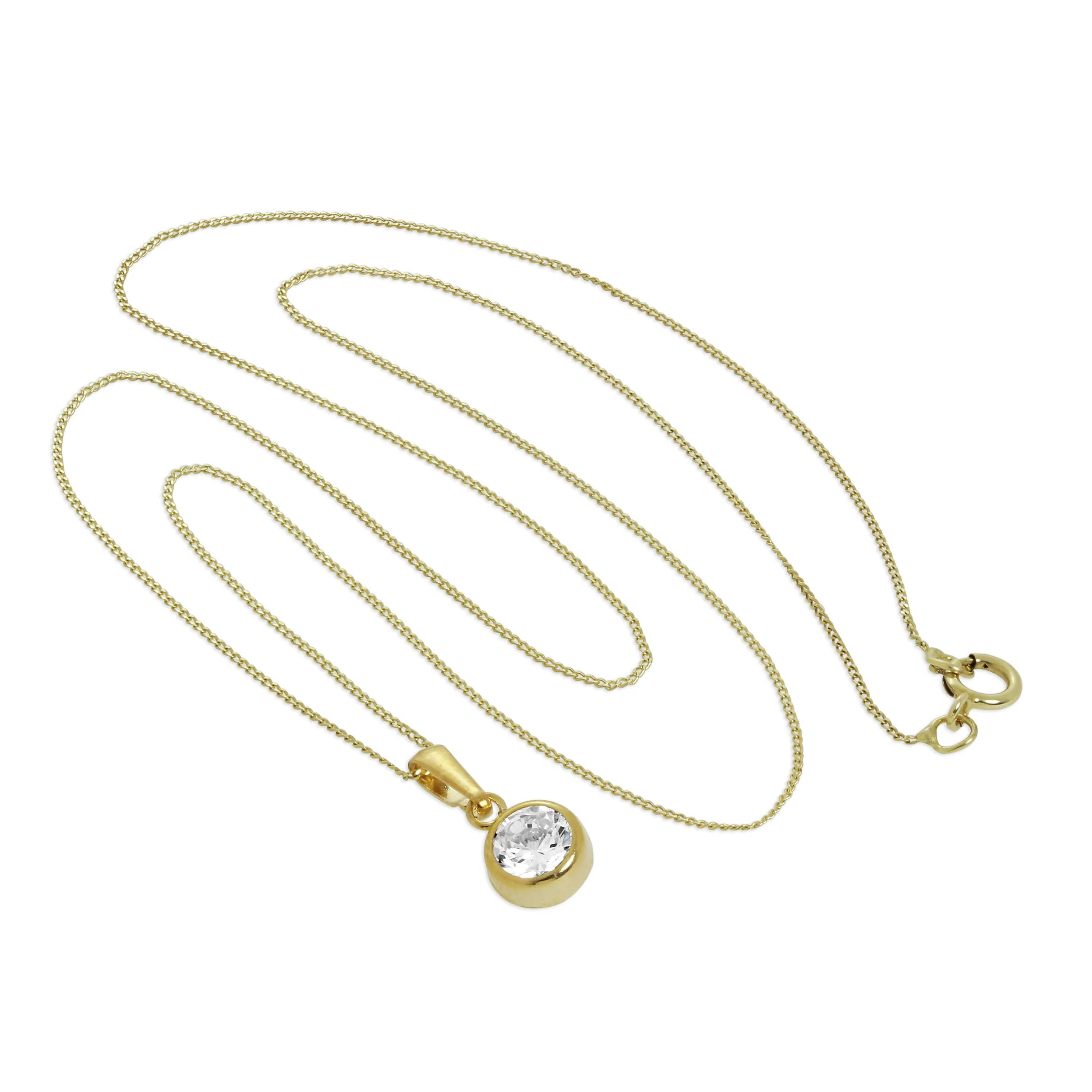 9ct Gold & Clear CZ Crystal 5mm Round Rubover Pendant Necklace 16 - 20 Inches - Image 2