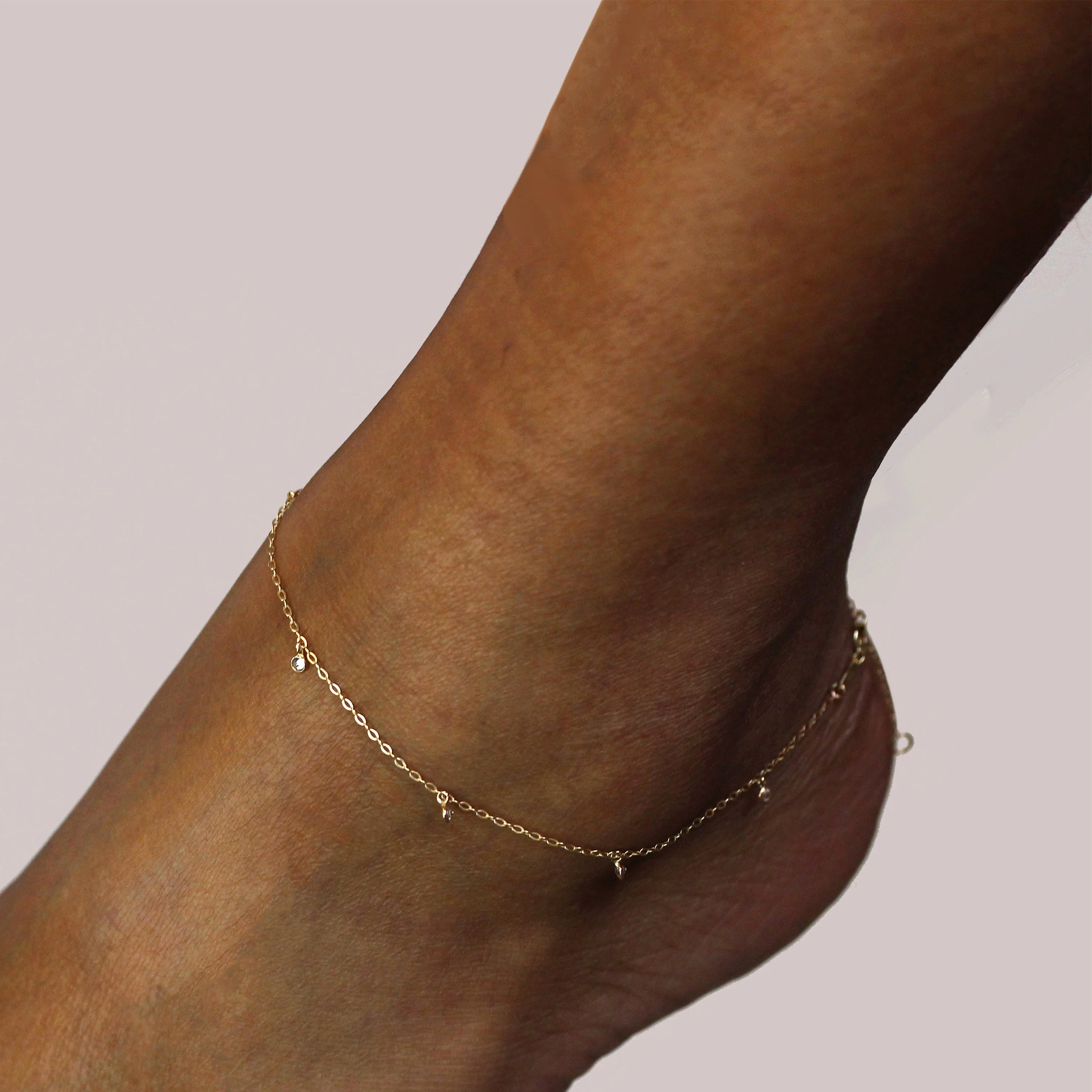 9ct Gold & Clear CZ Crystal Anklet 10 Inches - Image 2