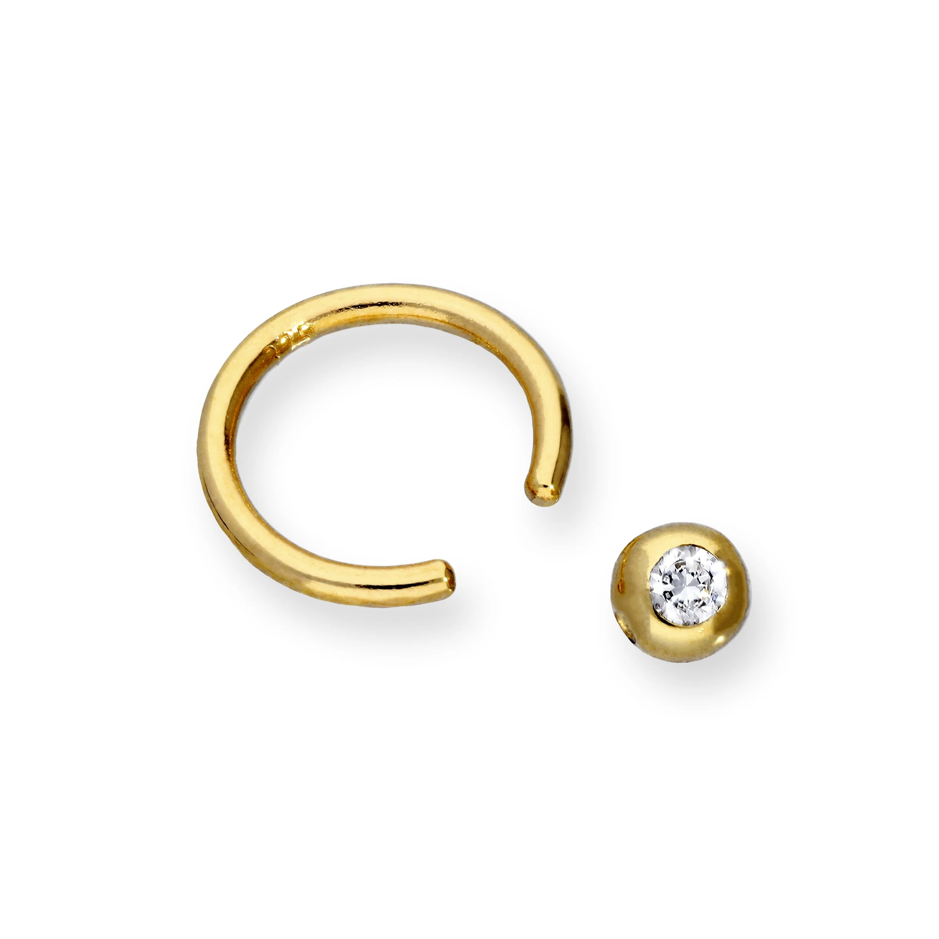 9ct Gold & Clear CZ Crystal Ball Closure Ring Nose Ring BCR - Image 2