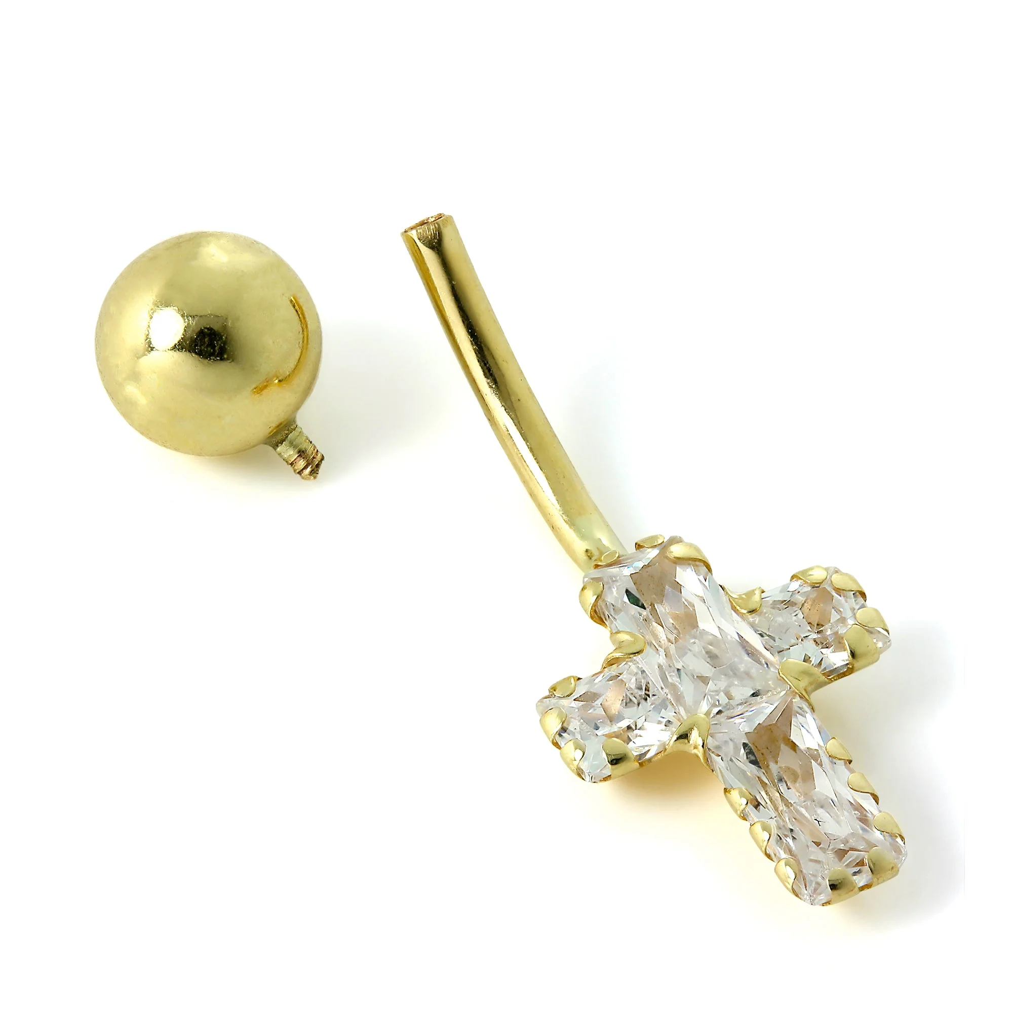 9ct Gold Clear CZ Crystal Cross Belly Bar - Image 2