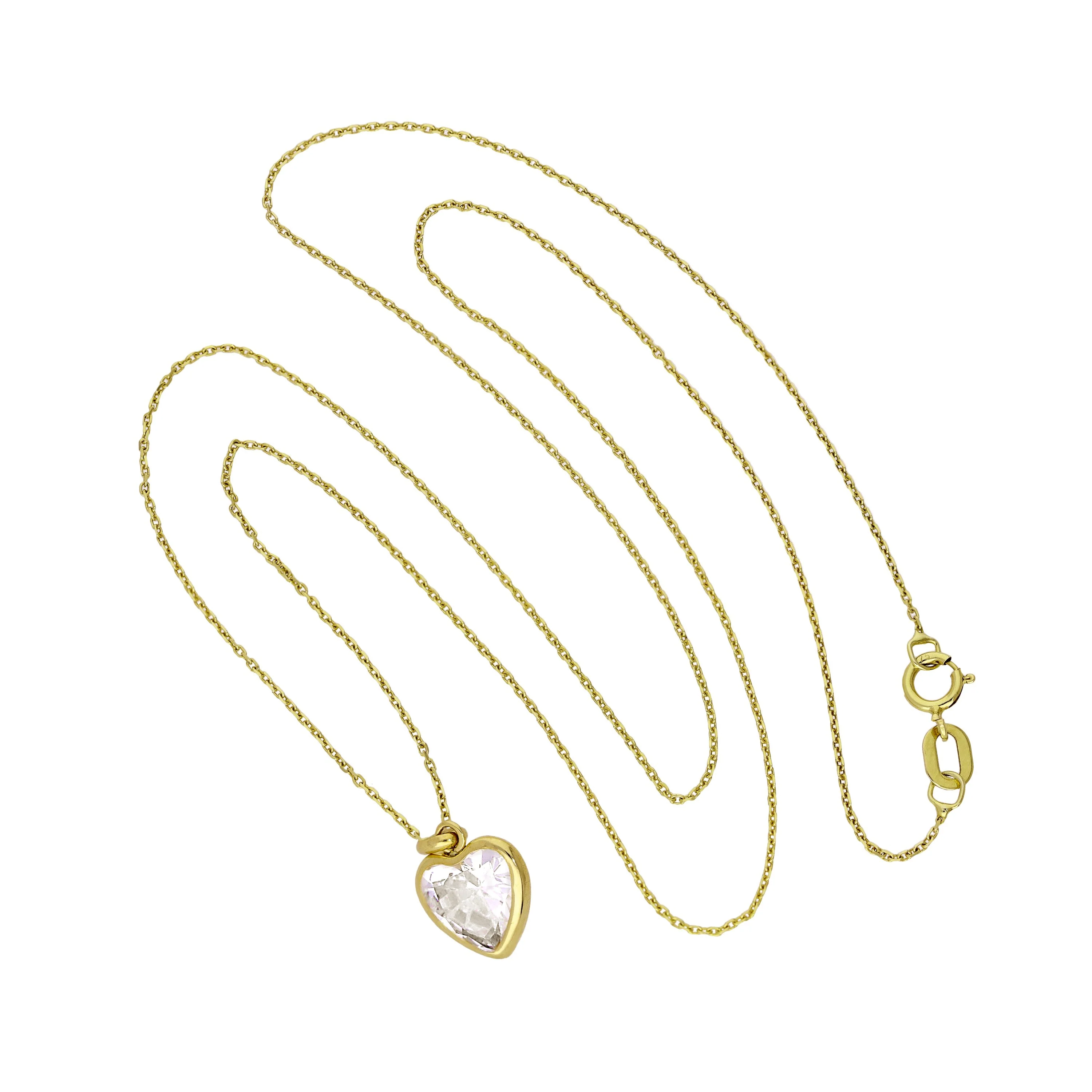 9ct Gold & Clear CZ Crystal Heart Pendant Necklace 16 - 20 Inches - Image 2