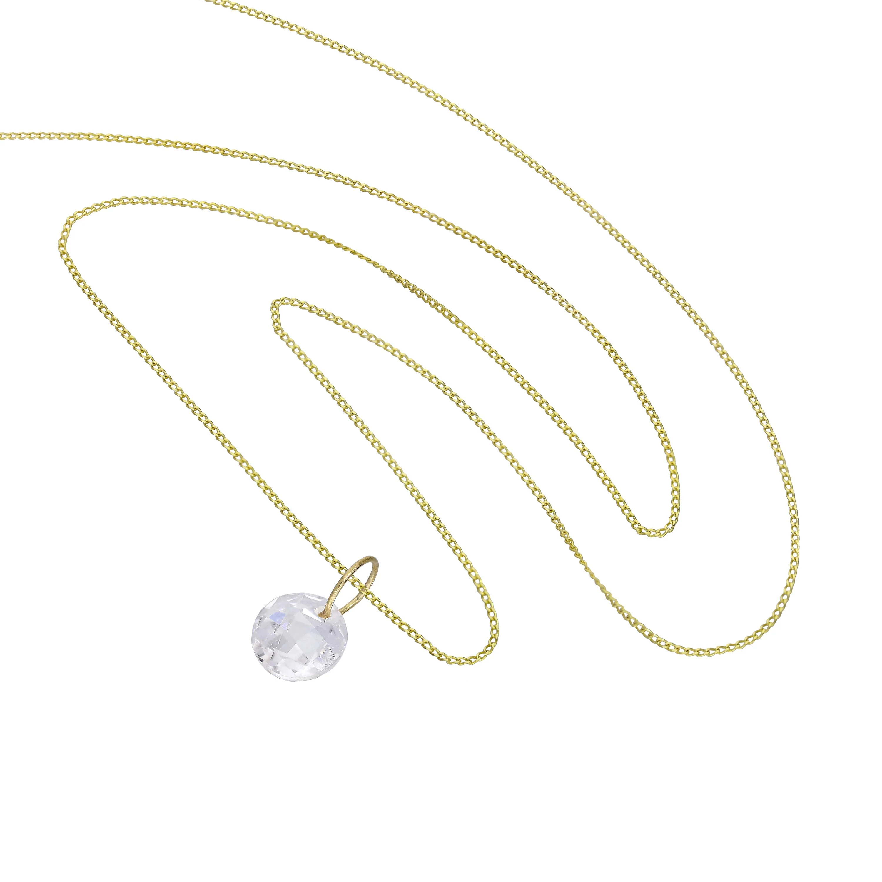 9ct Gold & Clear CZ Crystal Pendant Necklace 16 - 20 Inches - Image 2