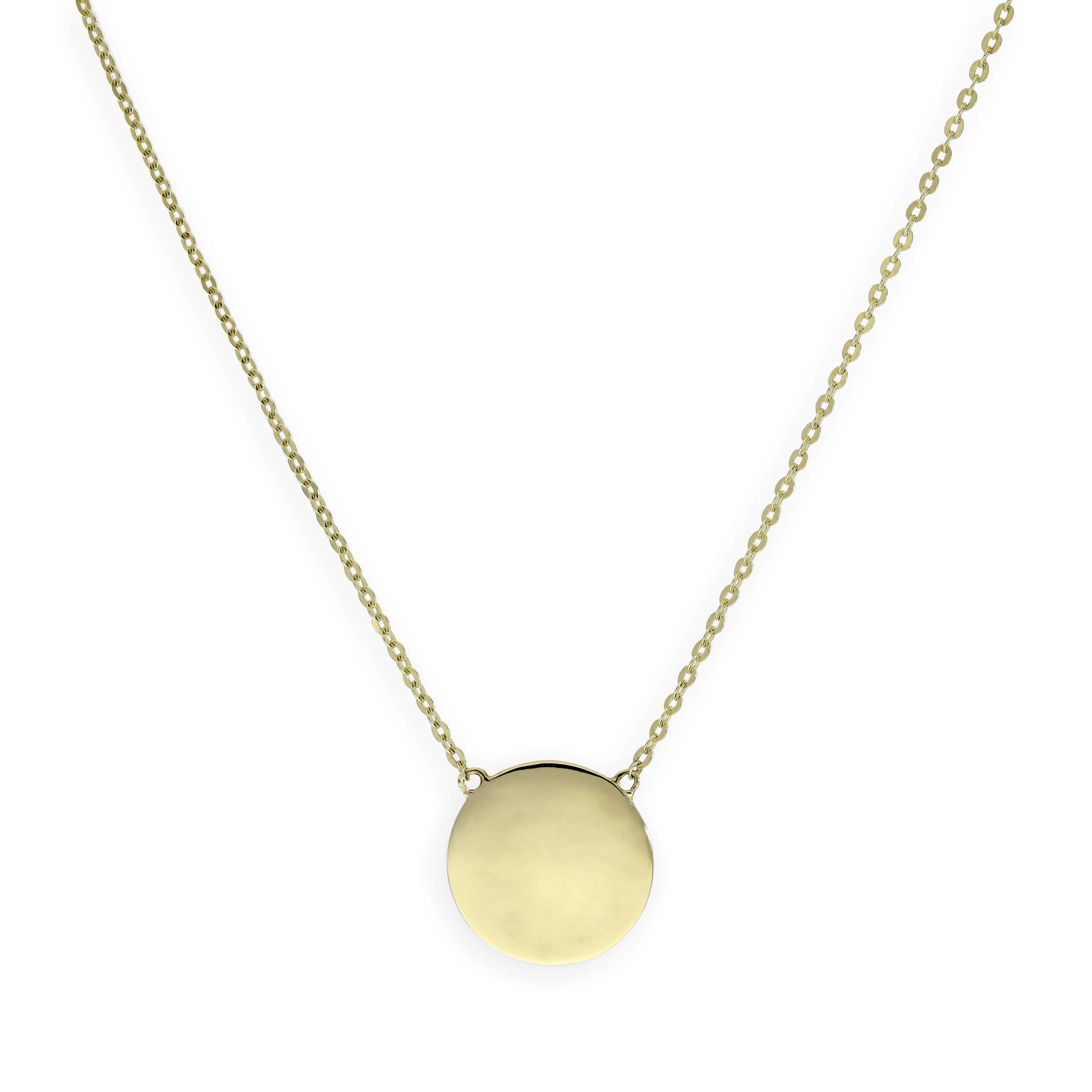 9ct Gold Engravable Round Pendant w 18 Inch Chain