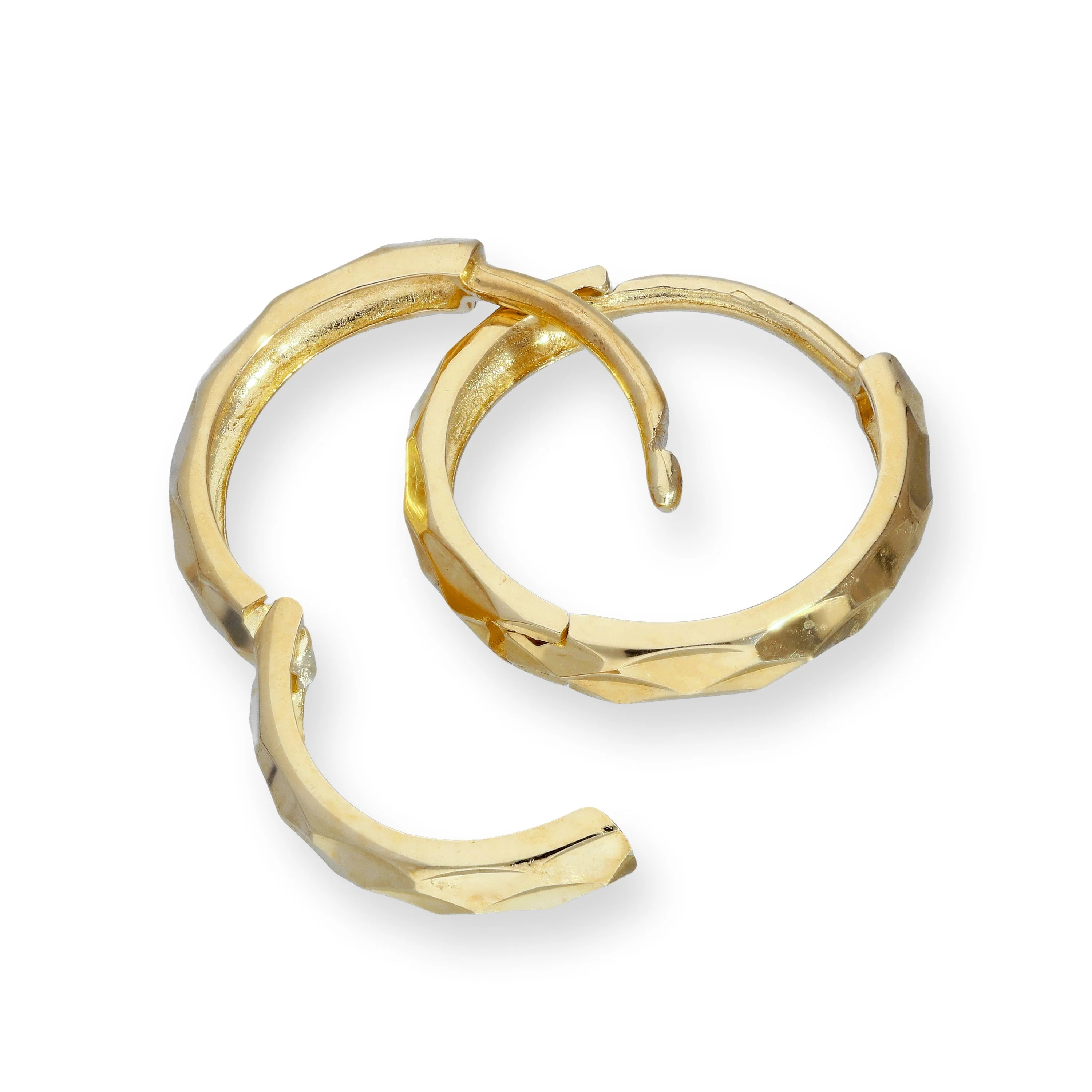 9ct Gold Faceted Huggie Hoops Earrings - Image 2