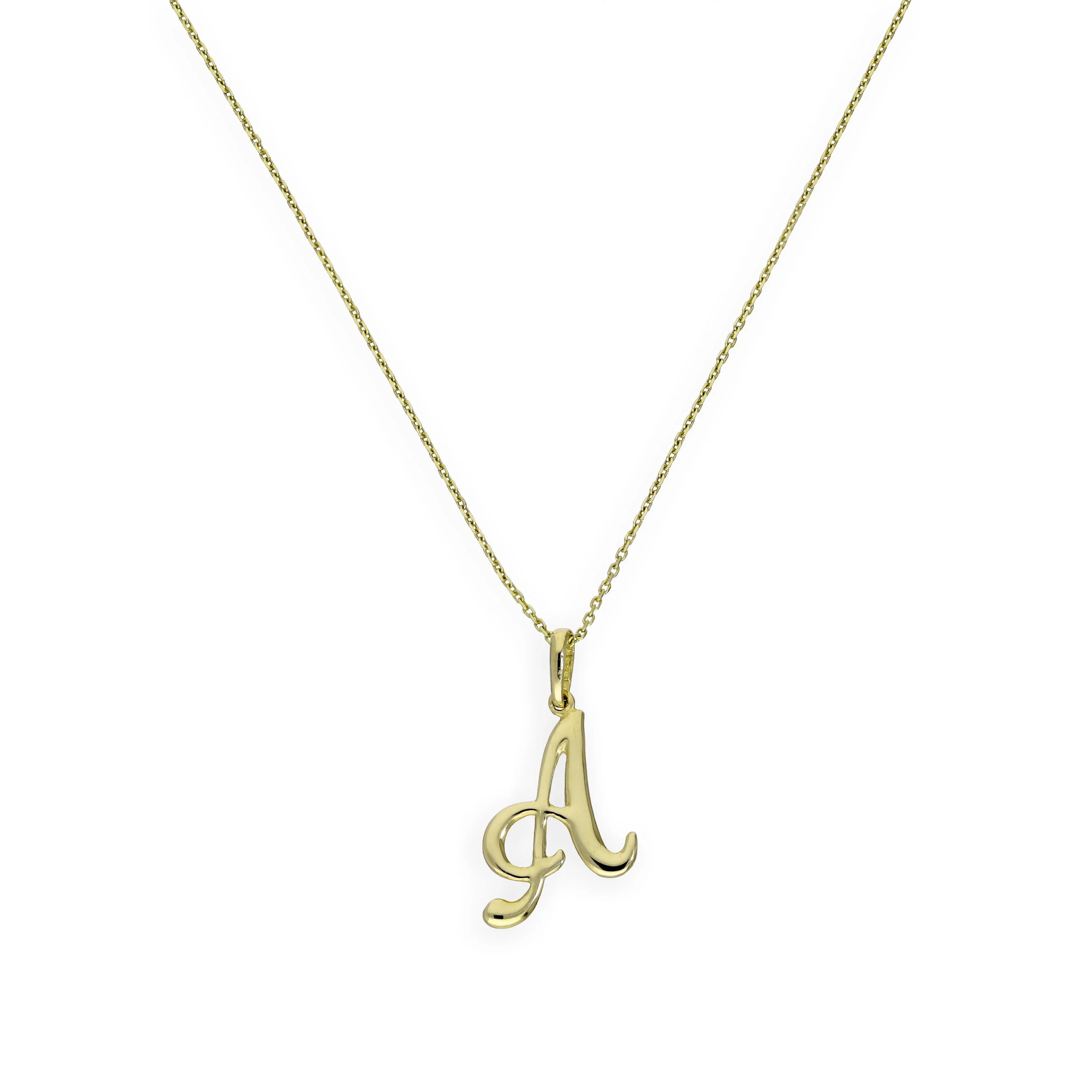 9ct Gold Fancy Calligraphy Script Letter A Pendant Necklace 16 - 20 Inches