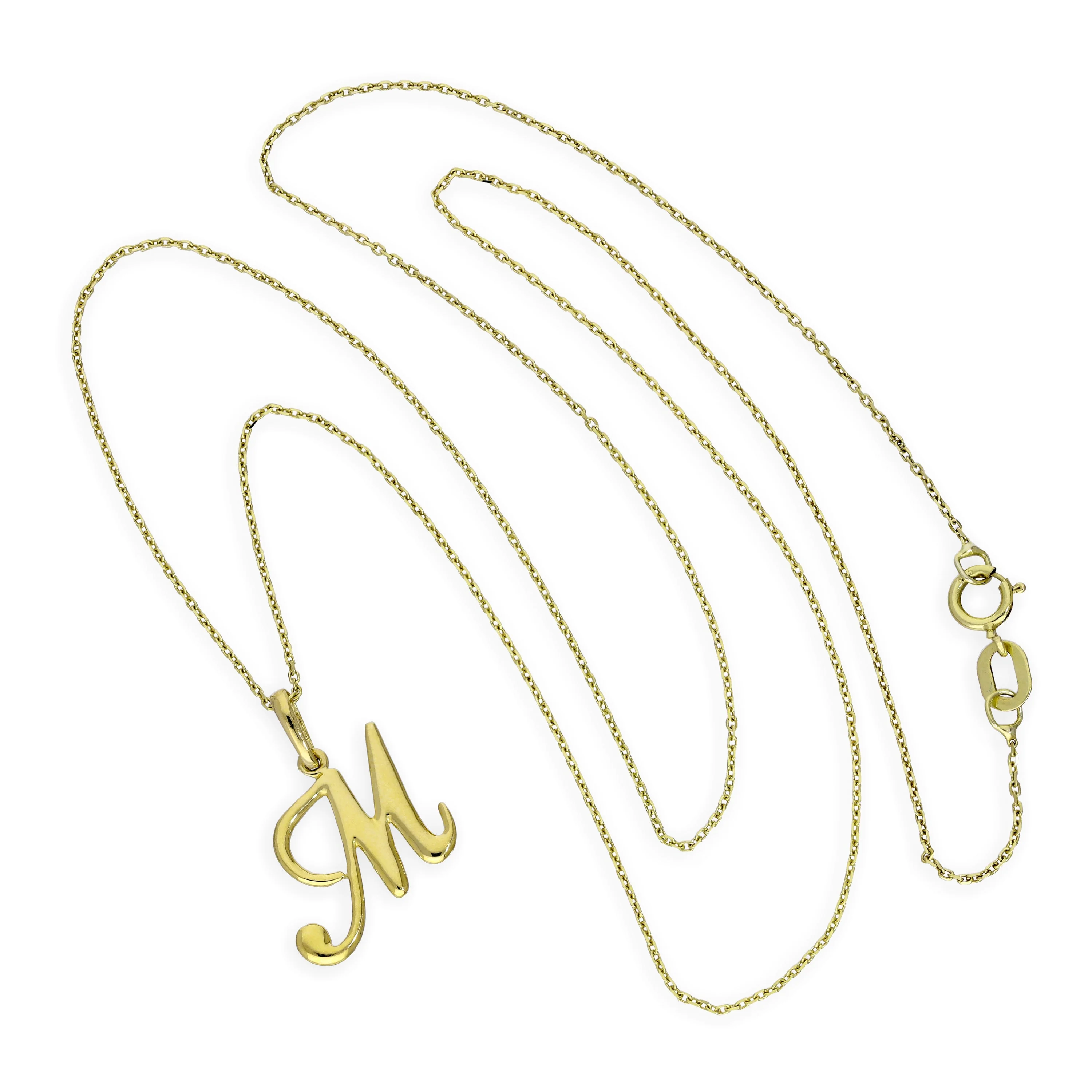 9ct Gold Fancy Calligraphy Script Letter M Pendant Necklace 16 - 20 Inches - Image 2