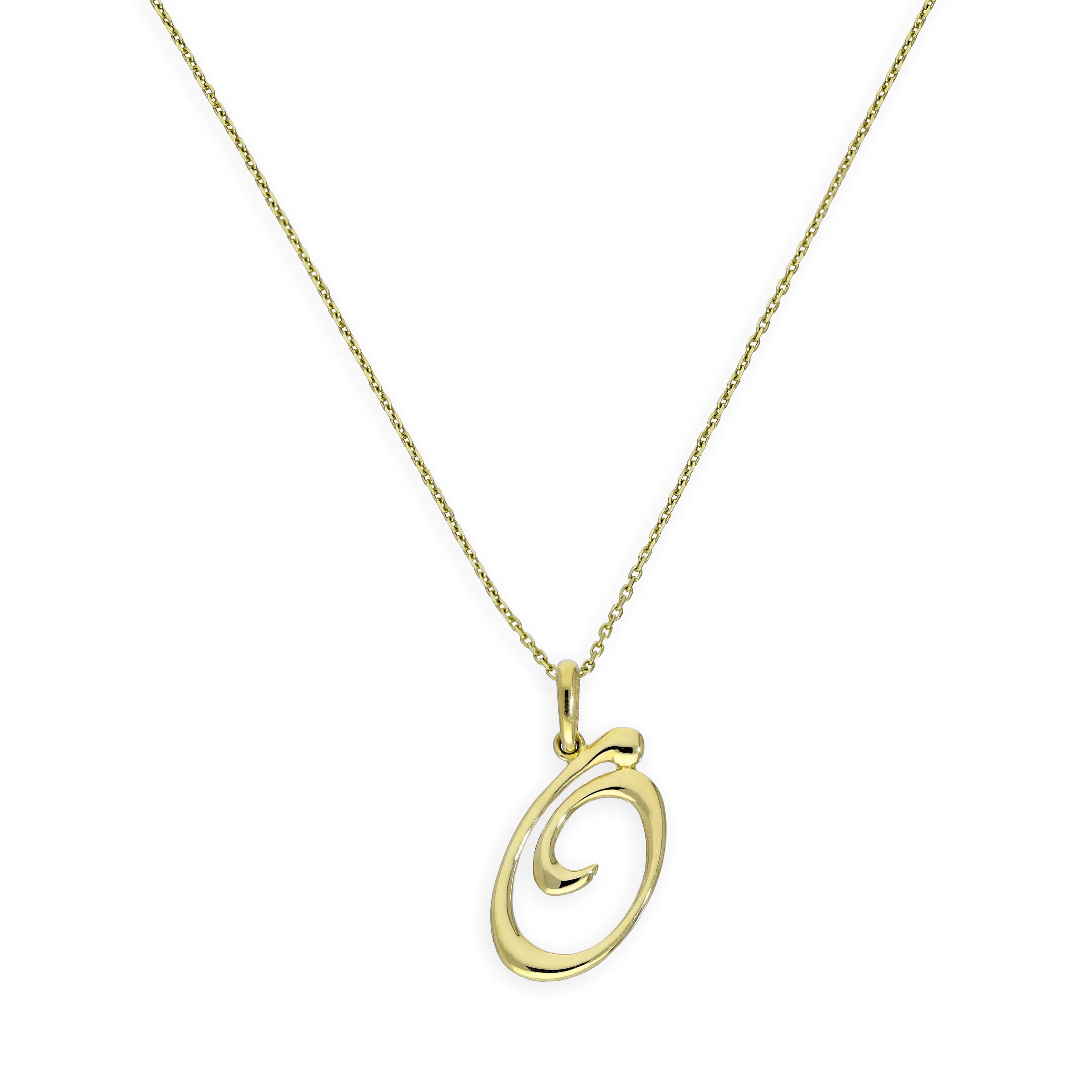 9ct Gold Fancy Calligraphy Script Letter O Pendant Necklace 16 - 20 Inches