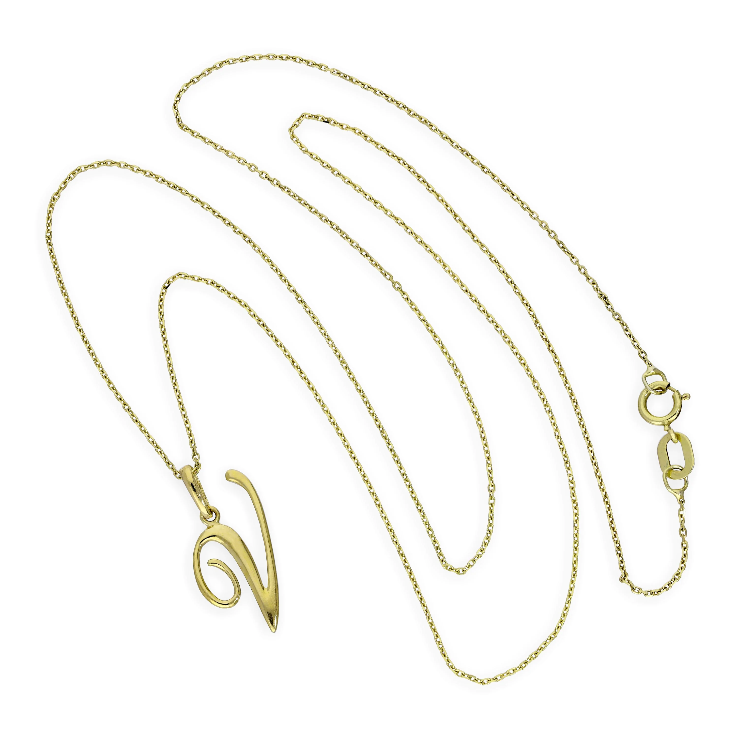 9ct Gold Fancy Calligraphy Script Letter V Pendant Necklace 16 - 20 Inches - Image 2