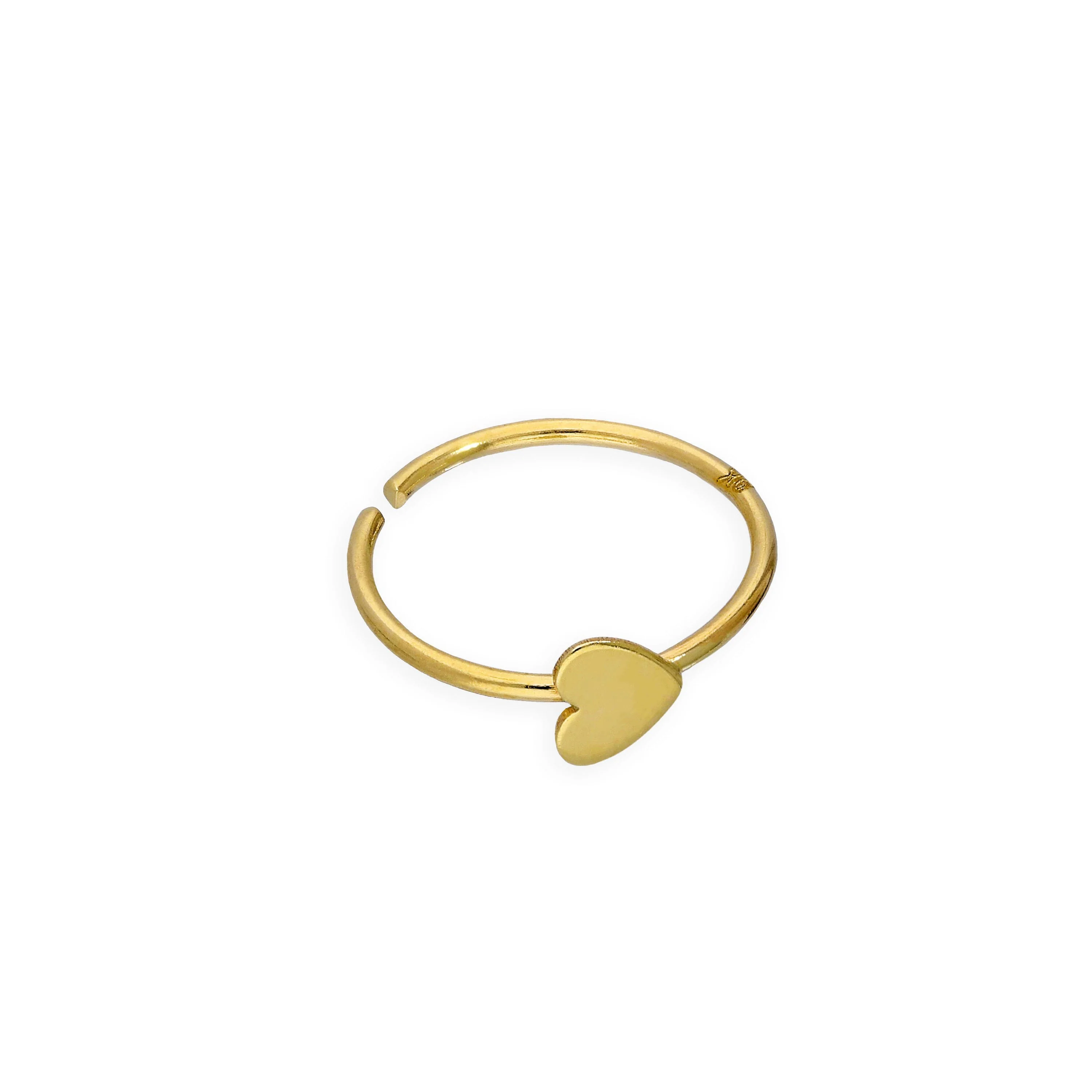 9ct Gold Heart Open Nose Hoop Ring 24Ga