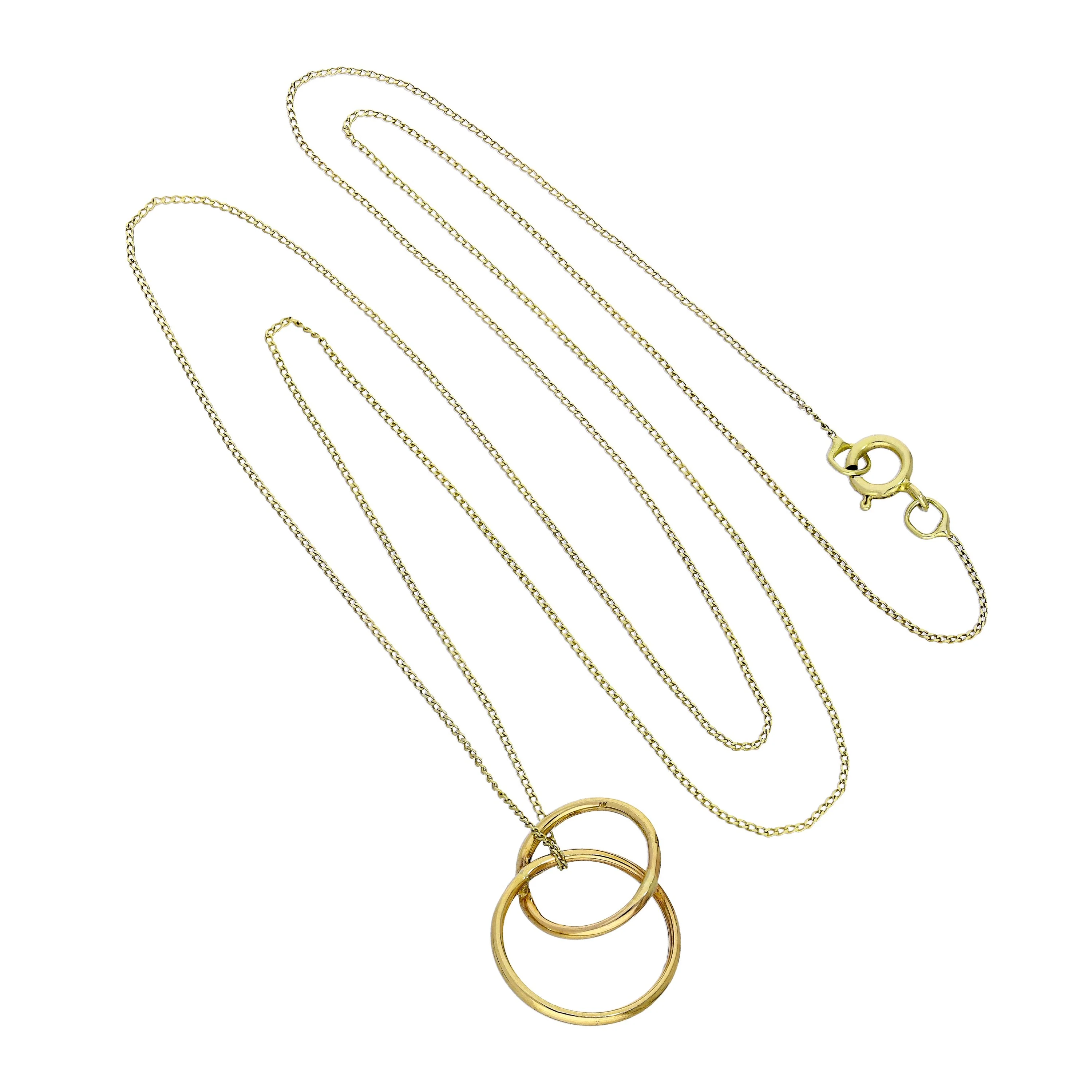 9ct Gold Interlocking Hoops Pendant Necklace 16 - 20 Inches - Image 2