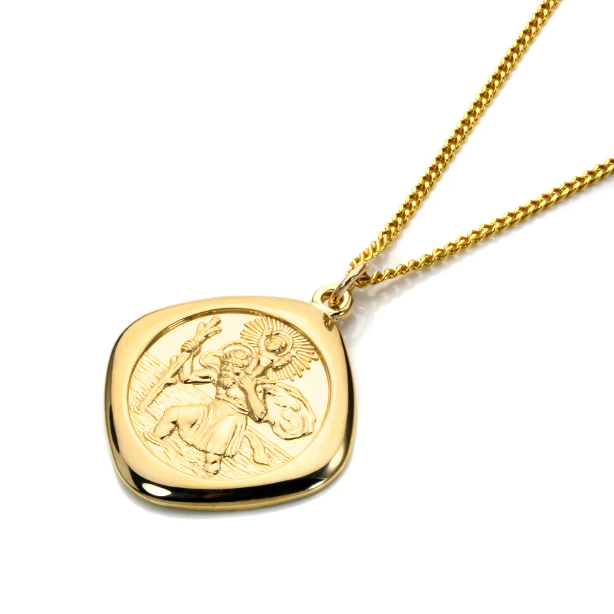 9ct Gold Large Reversible Square Saint Christopher Pendant - 16 - 20 Inches - Image 2