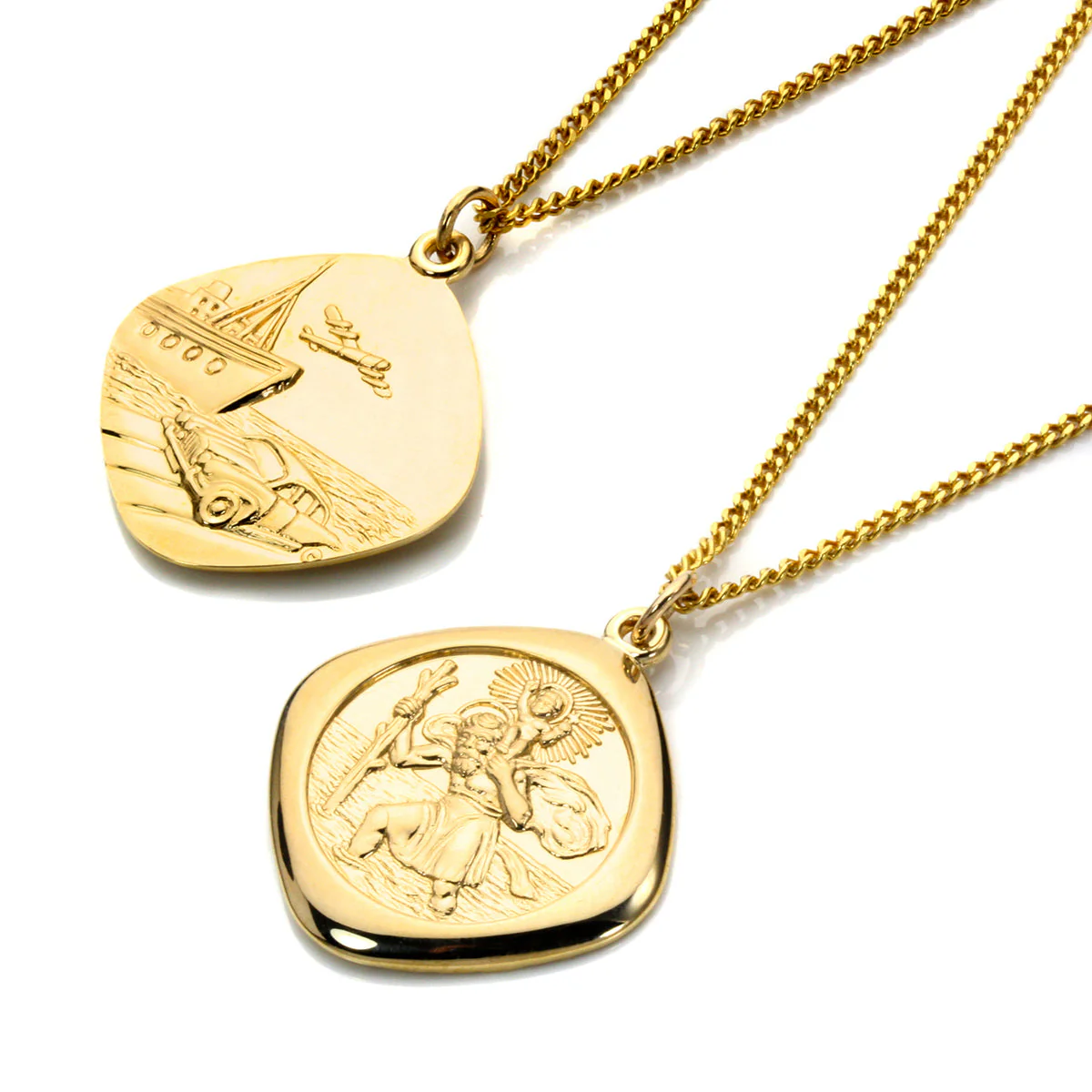 9ct Gold Large Reversible Square Saint Christopher Pendant - 16 - 20 Inches - Image 4