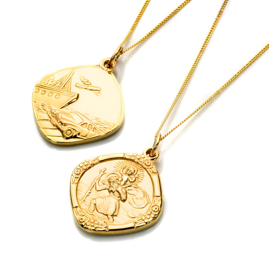 9ct Gold Medium Reversible Saint Christopher Pendant - 16 - 18 Inches - Image 2