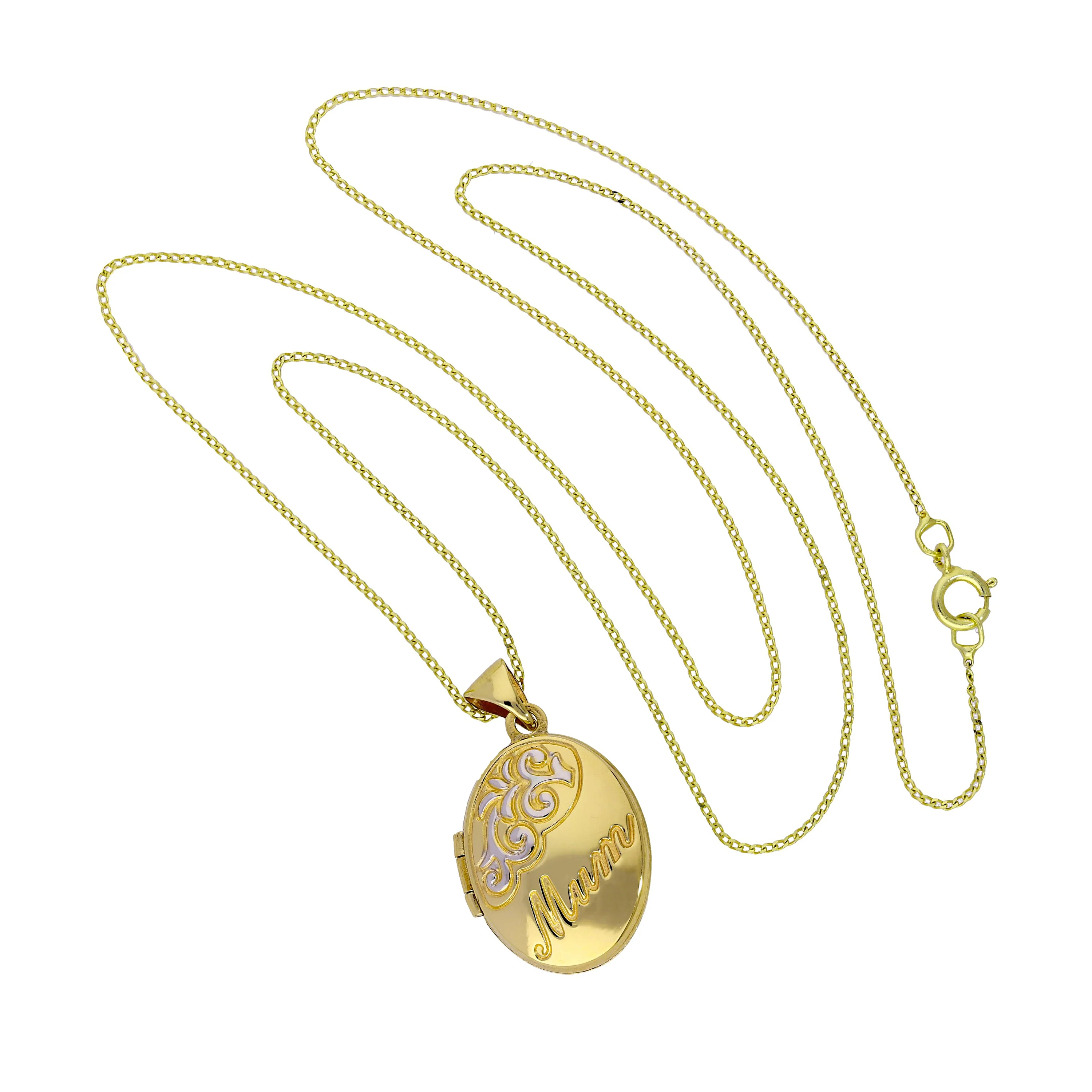 9ct Gold Oval Mum Locket with White Gold Design on Chain 16 - 18 Inches - Image 2