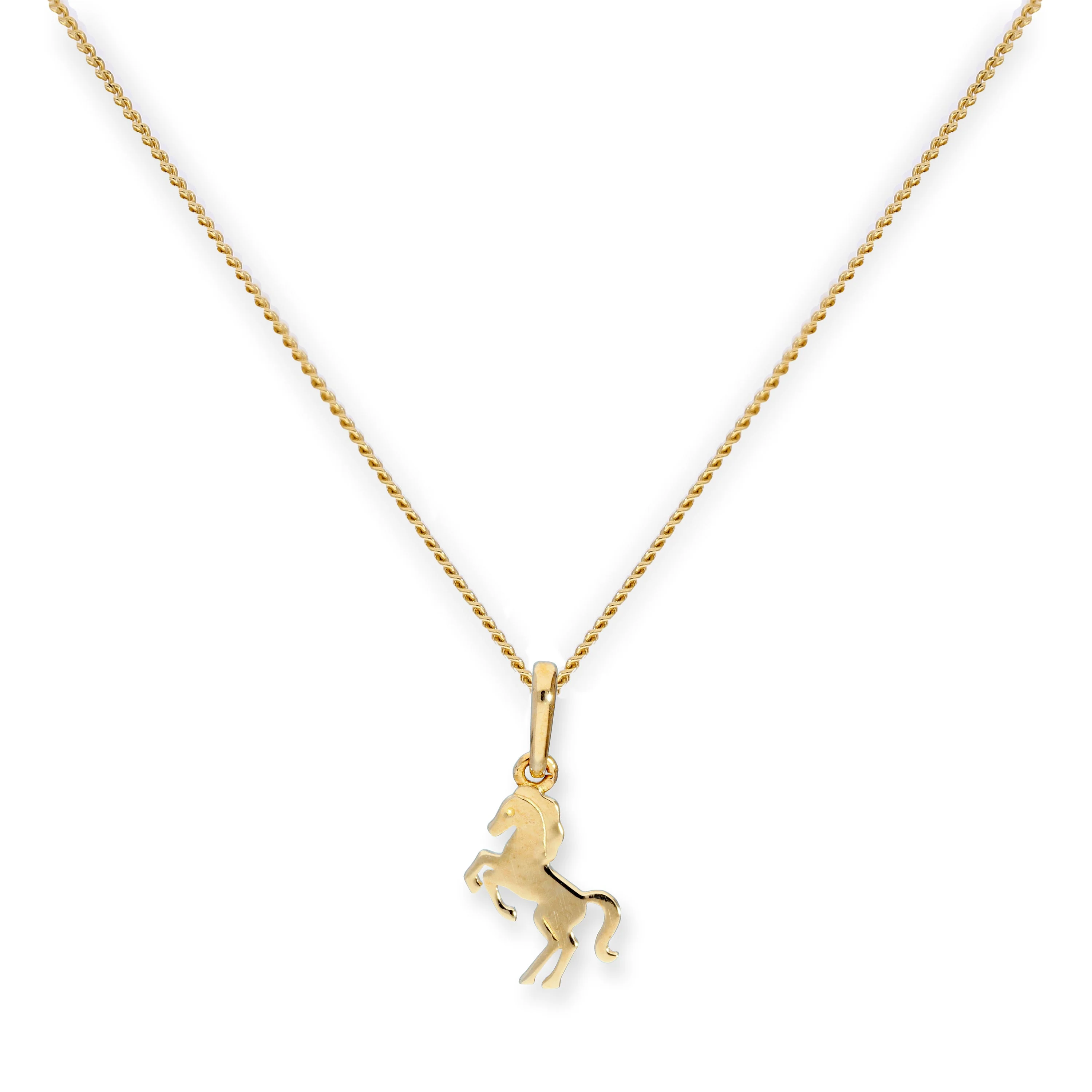 9ct Gold Prancing Horse Pendant Necklace 16 - 20 Inches