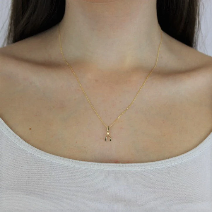 9ct Gold Wishbone Pendant Necklace 16 - 20 Inches - Image 2