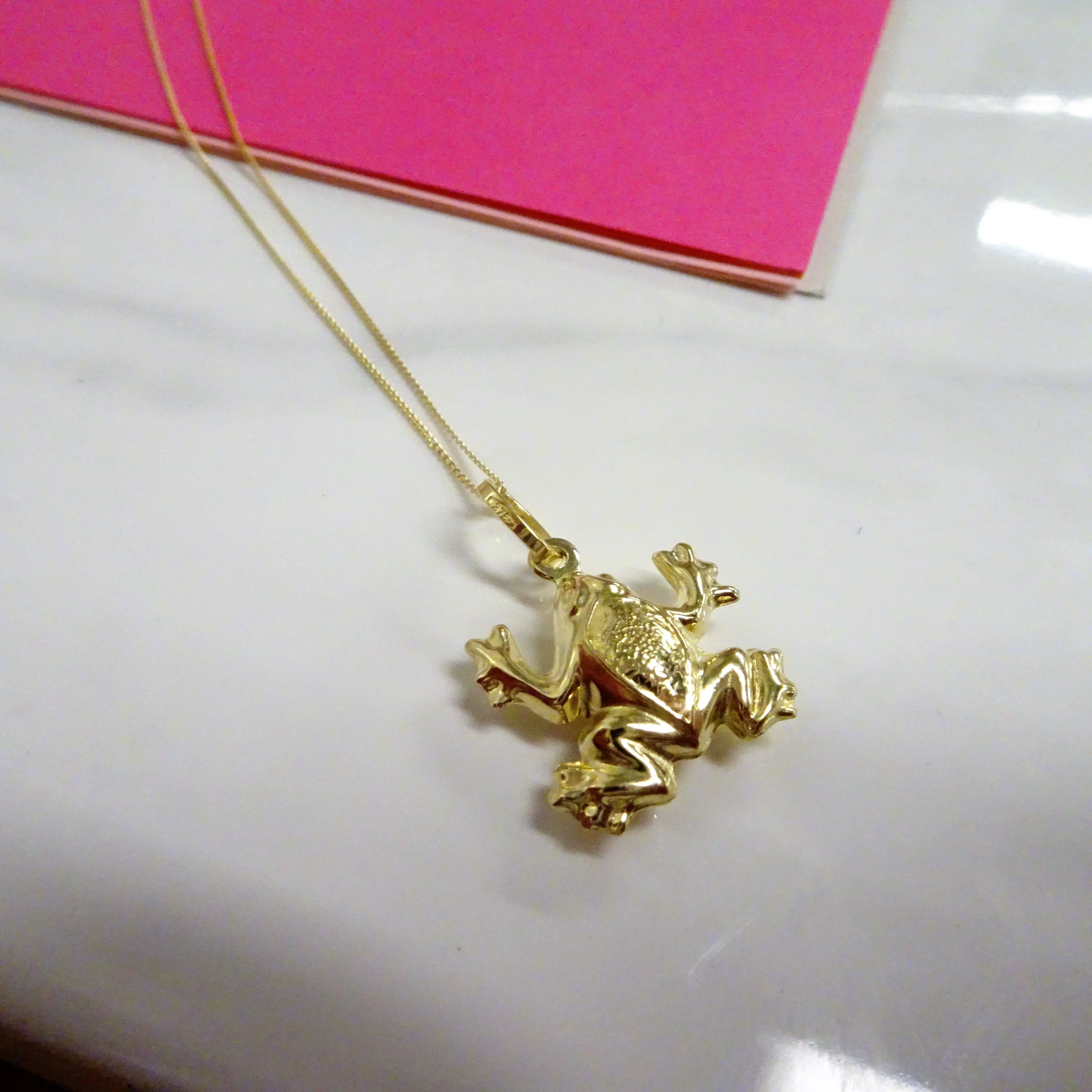 9ct Hollow Gold Frog Necklace - 18 Inch Chain - Image 4
