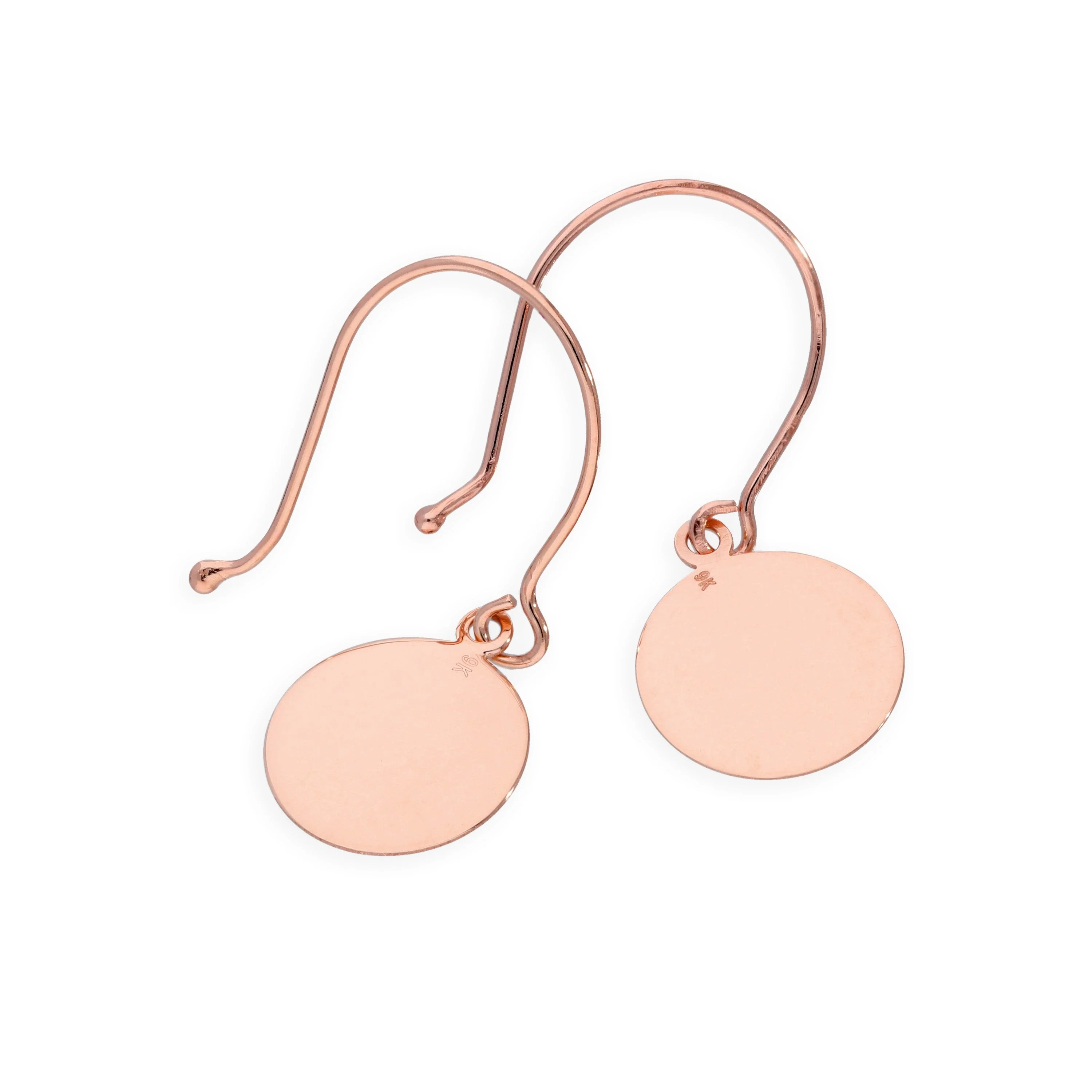 9ct Rose Gold Brushed Circle Fish Hook Earrings - Image 2