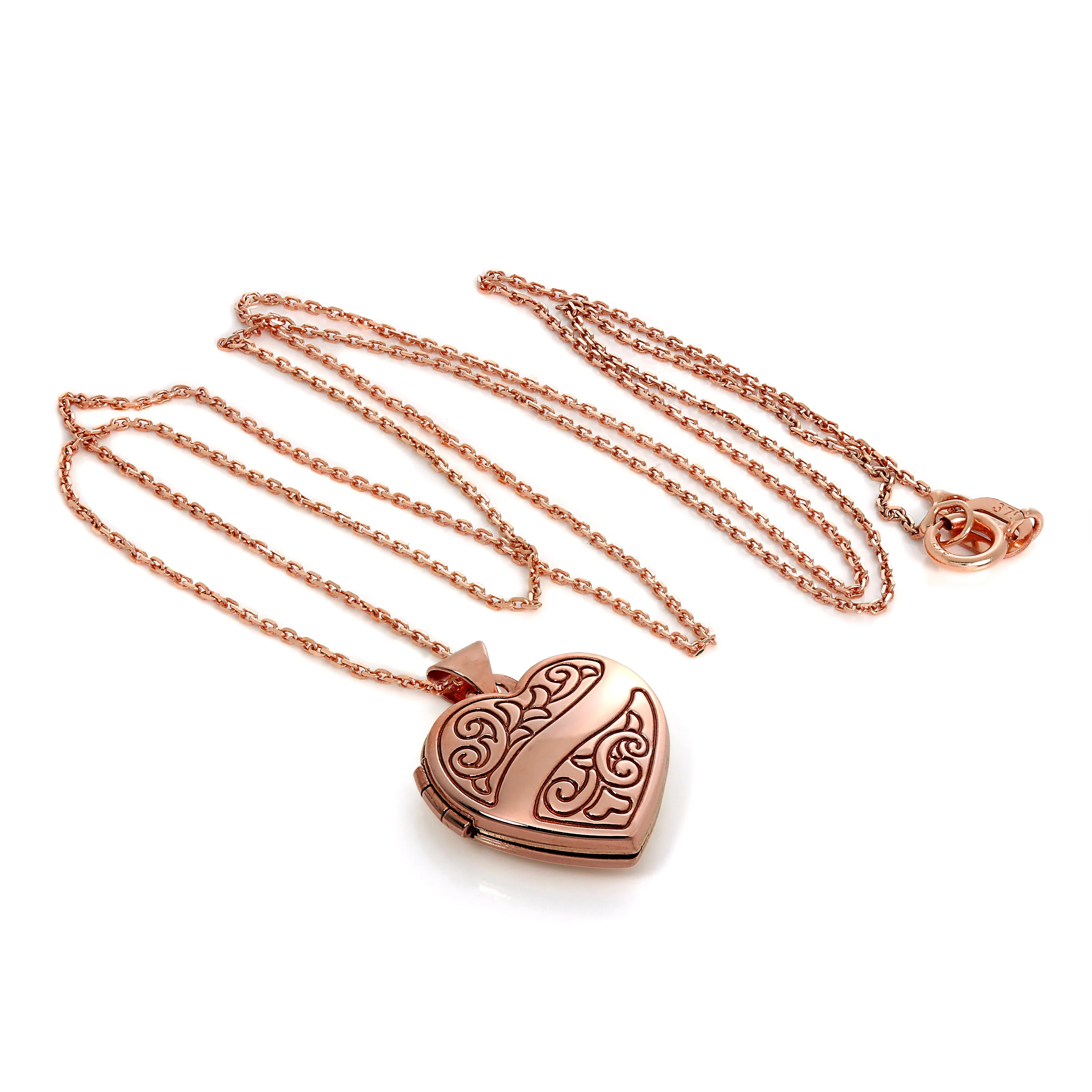 9ct Rose Gold Engraved Heart Locket on Chain - Image 2