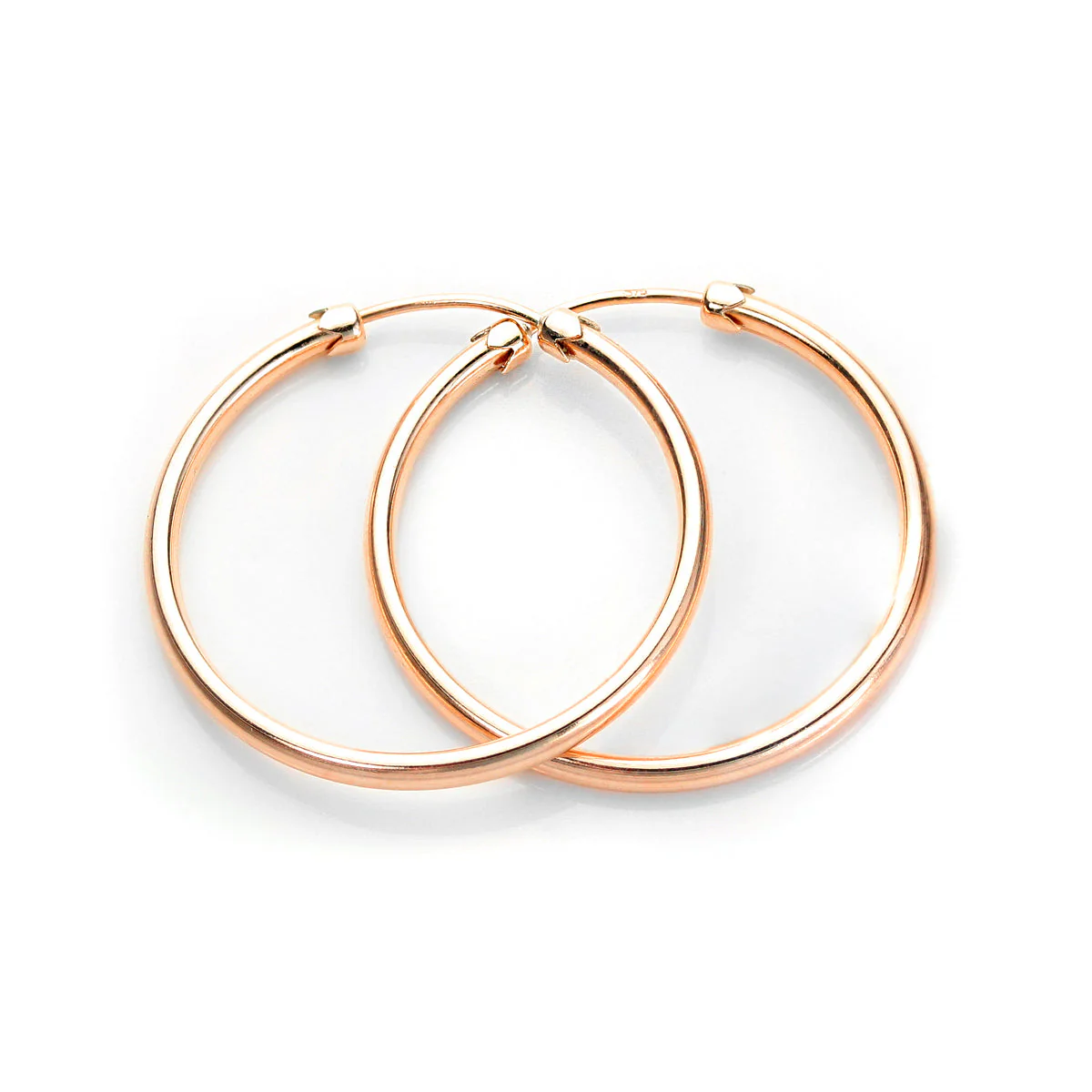 9ct Rose Gold Plain Capped Tube 20mm - 26mm Hoop Earrings - Image 2