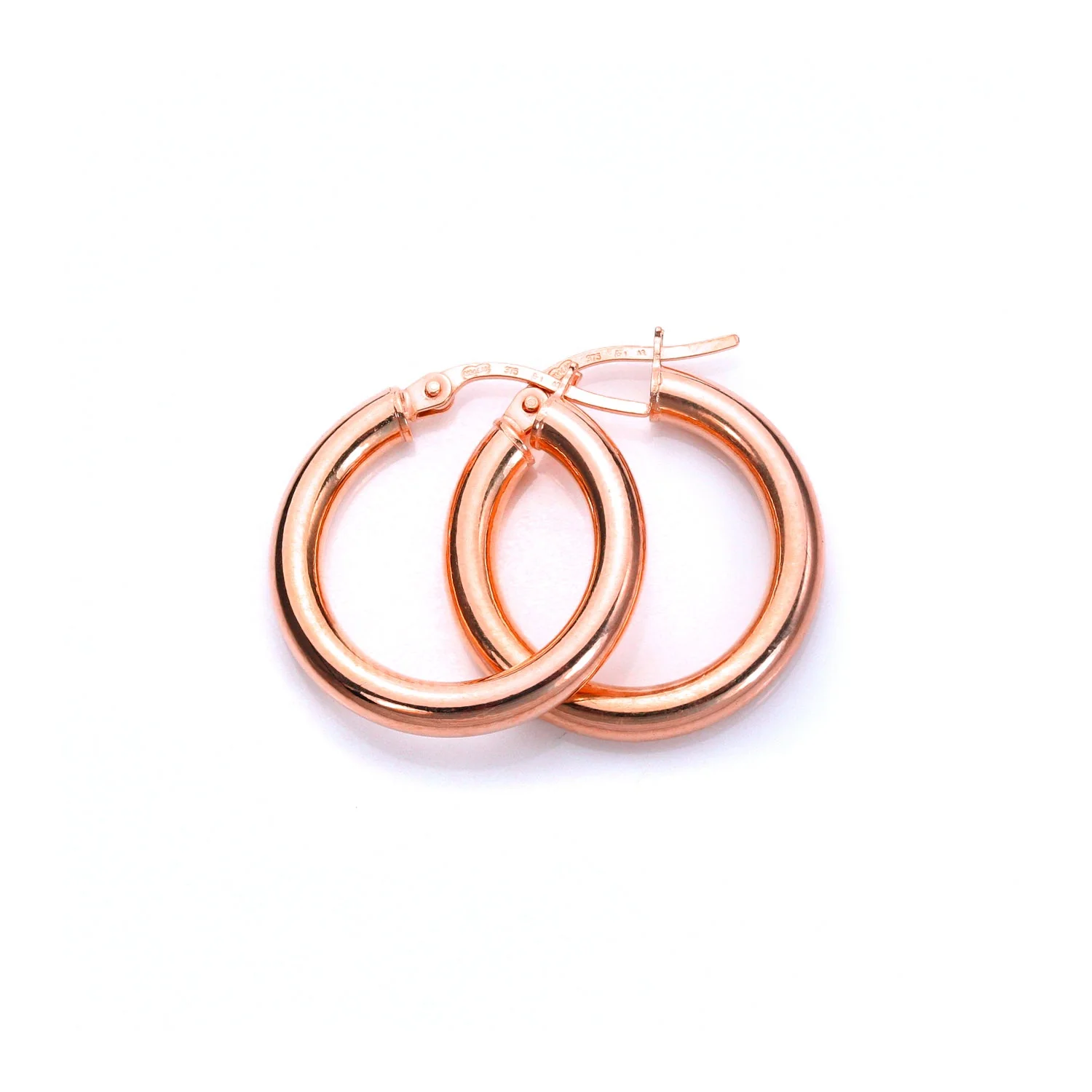 9ct Rose Gold Plain Sleeper Hoop Earrings - 10mm 15mm 20mm - Image 2